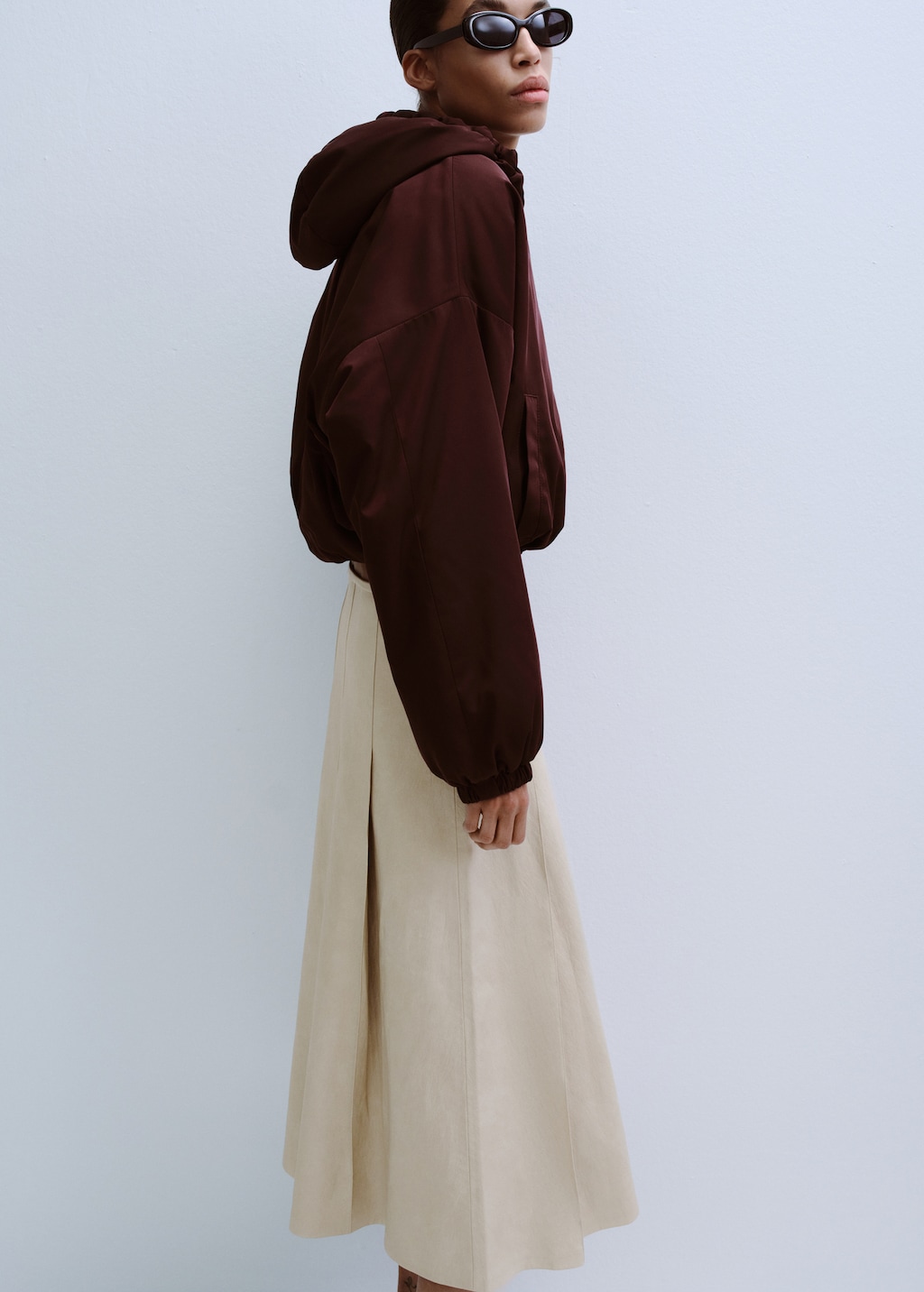 Mango Faux-leather godet skirt