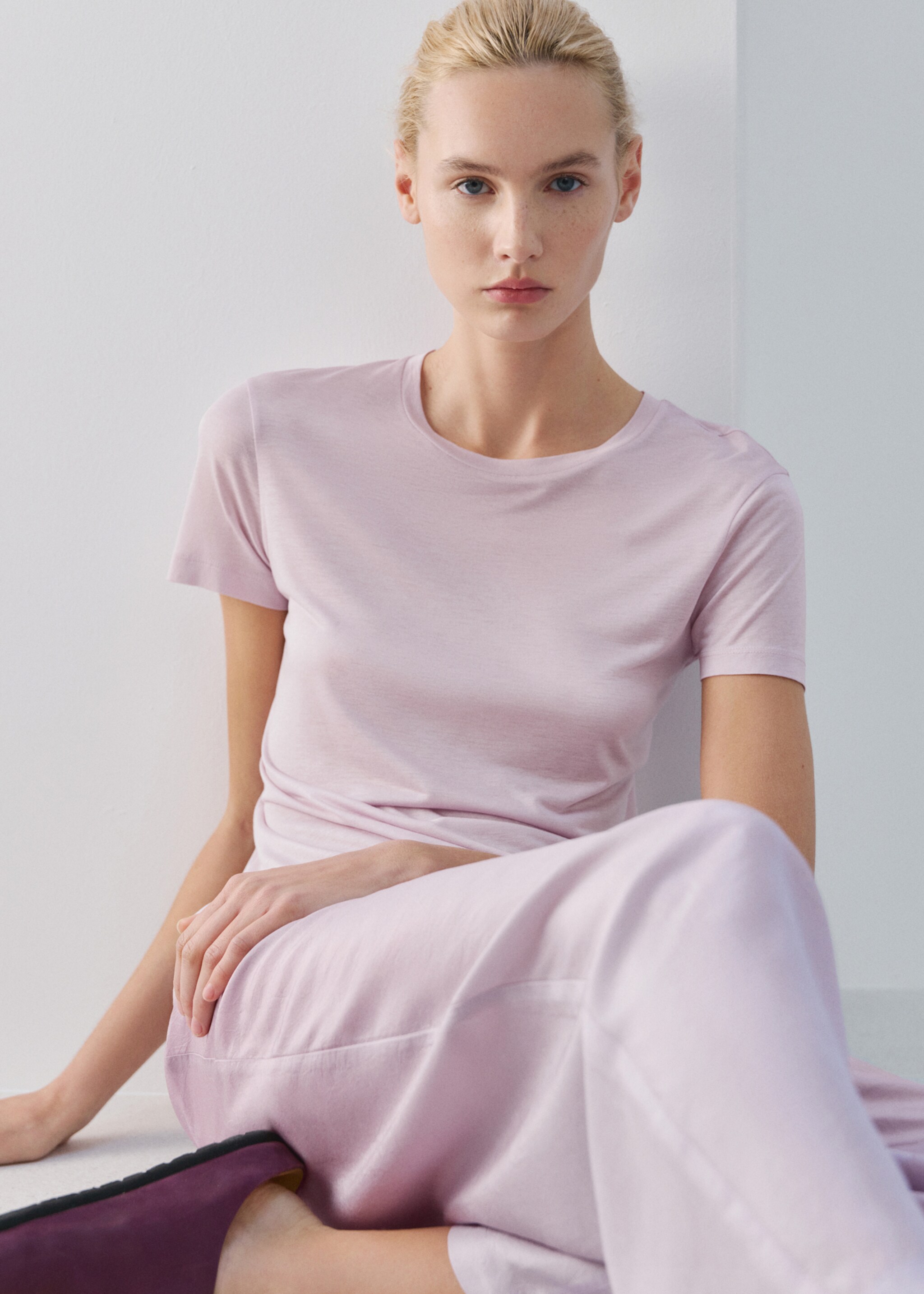 Micromodal short-sleeve T-shirt - Details of the article 2, Lilac. Ref: 27093338-00.