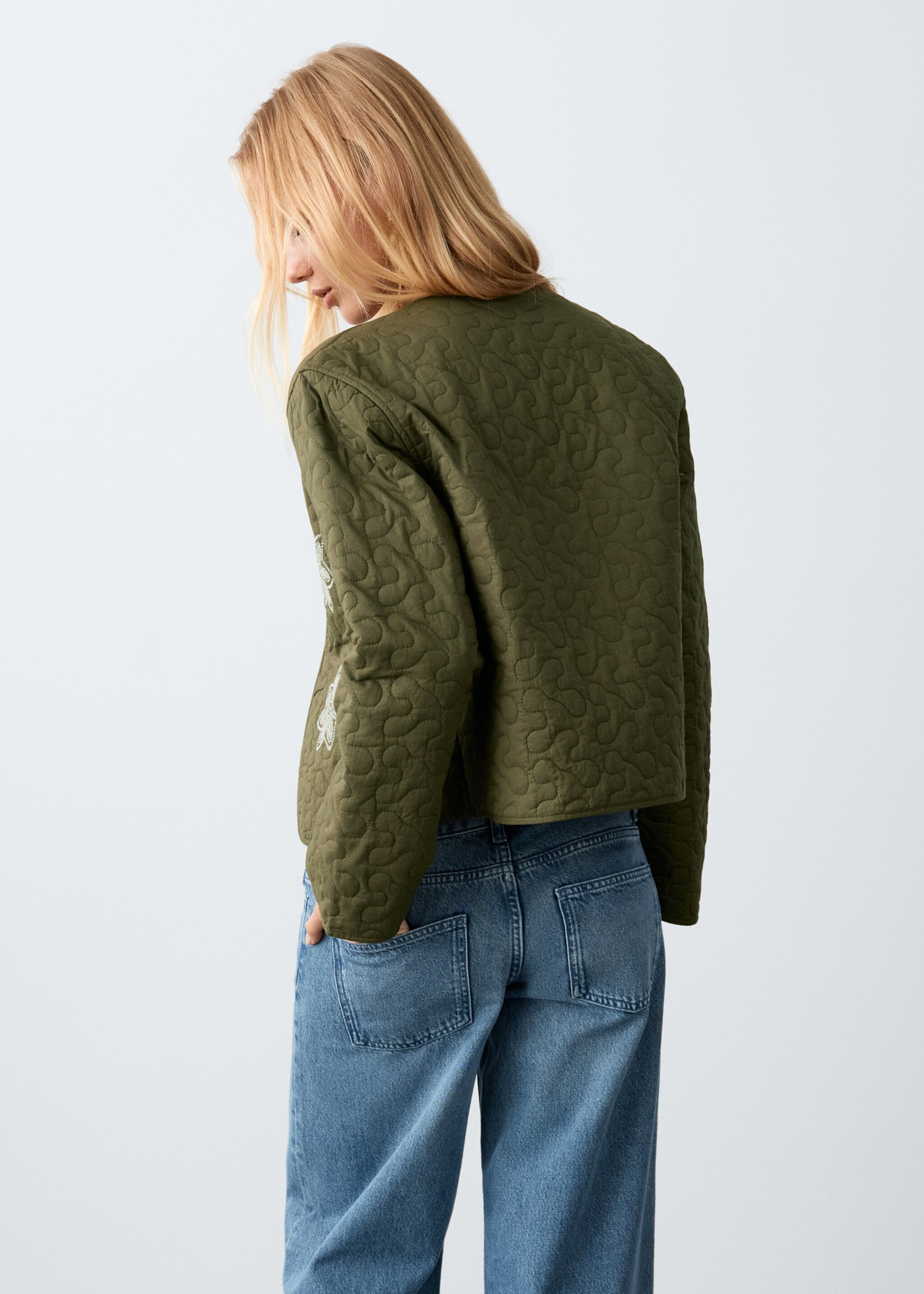Veste matelassée brodée - Verso de l’article, Kaki. Ref: 27094048-00.