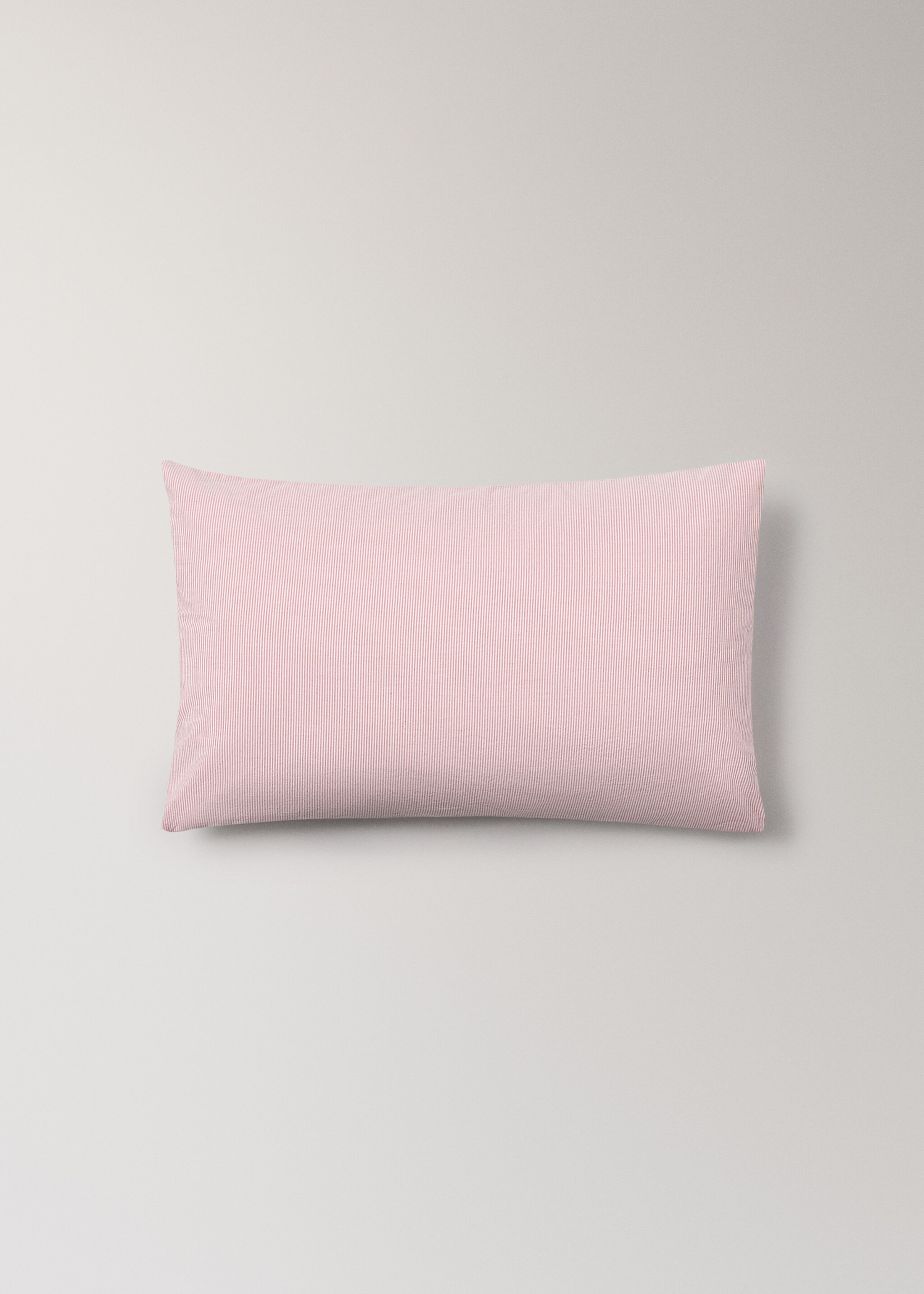 Cot bed pillowcase with fine striped yarn-dyed cotton - Article without model, Grapefruit. Ref: 27094056-00.