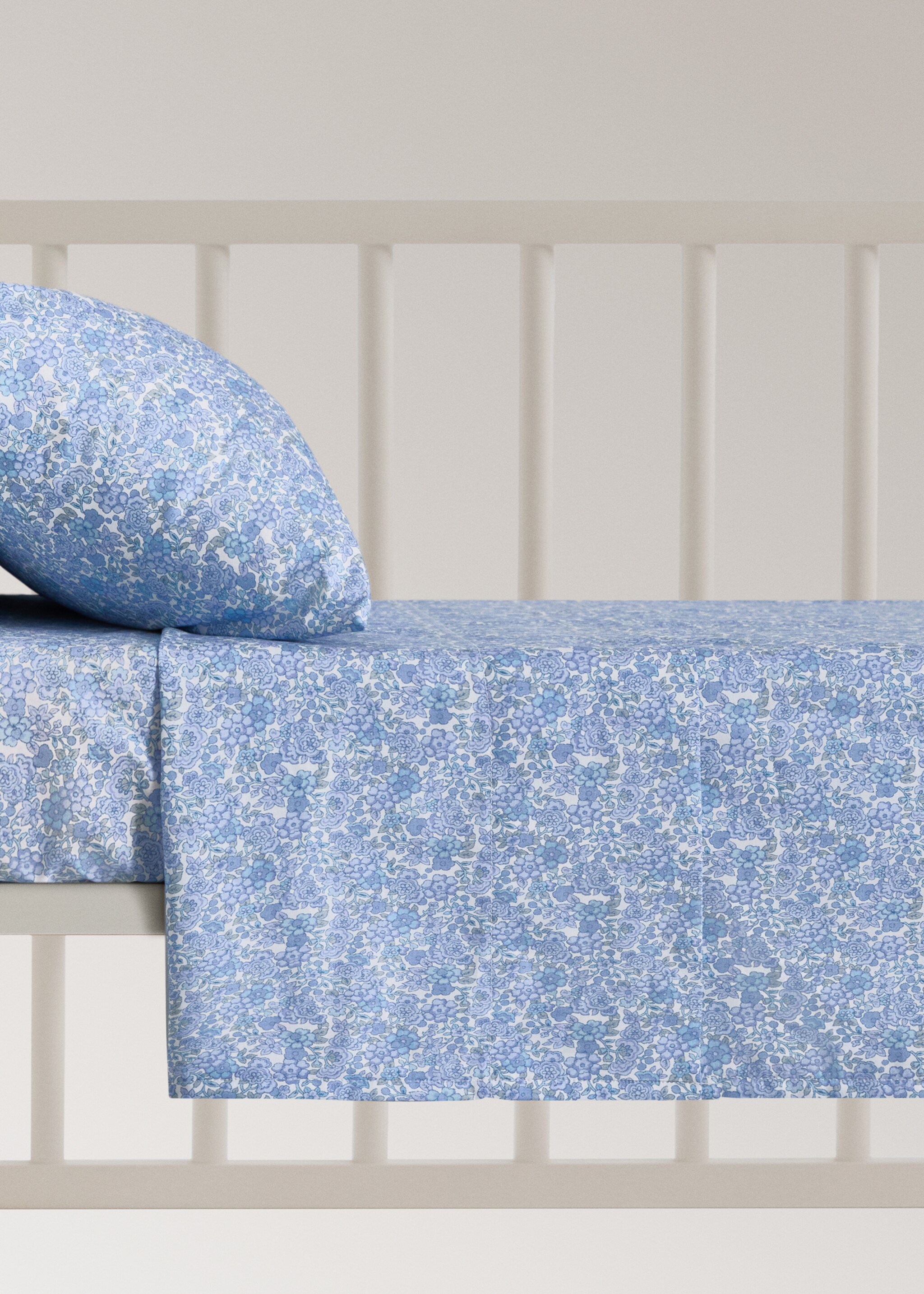 Drap berceau fleur - Article sans modèle, Bleu. Ref: 27094059-00.