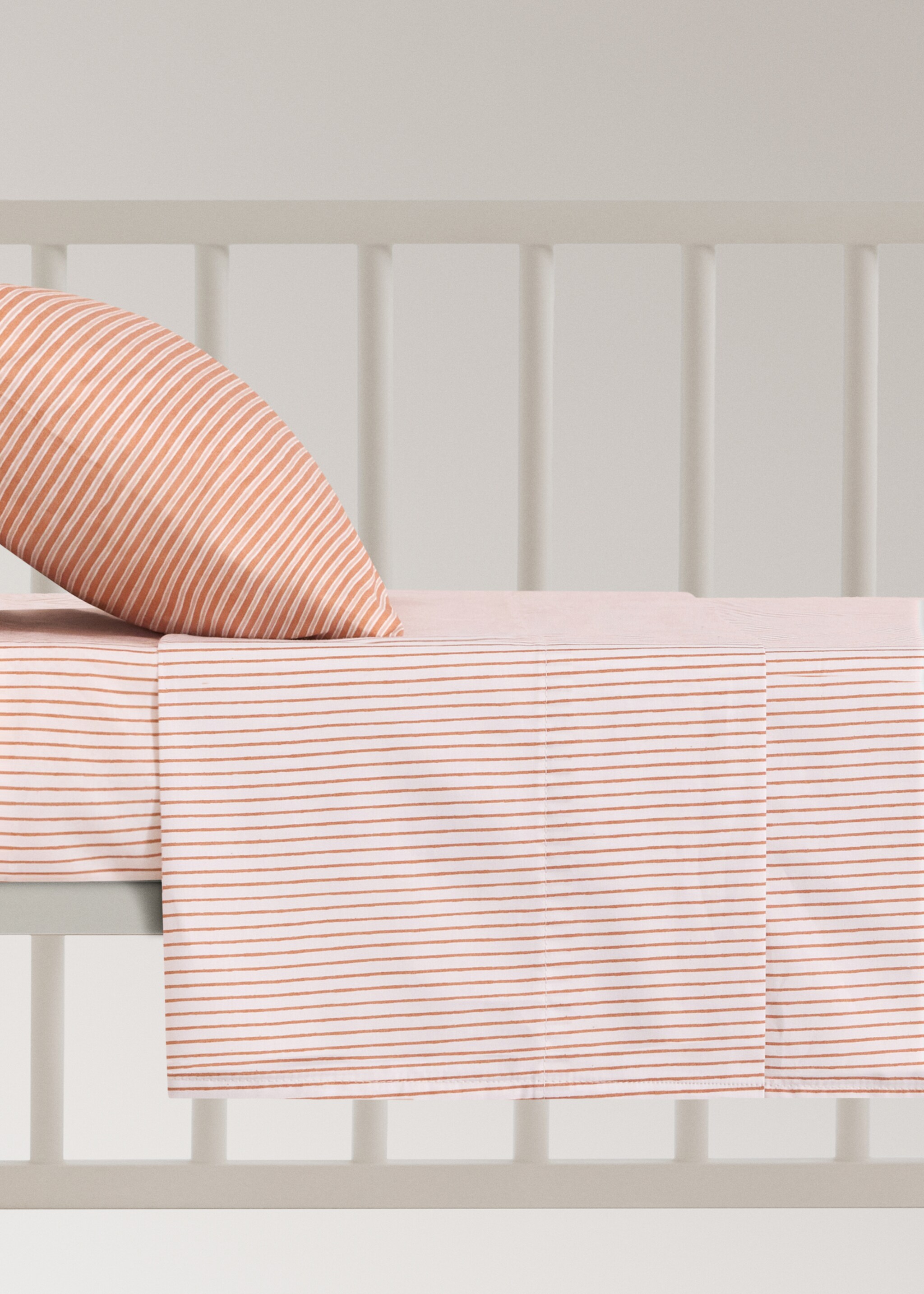 Cotton percale striped top sheet for cot - Article without model, Russet. Ref: 27094060-00.