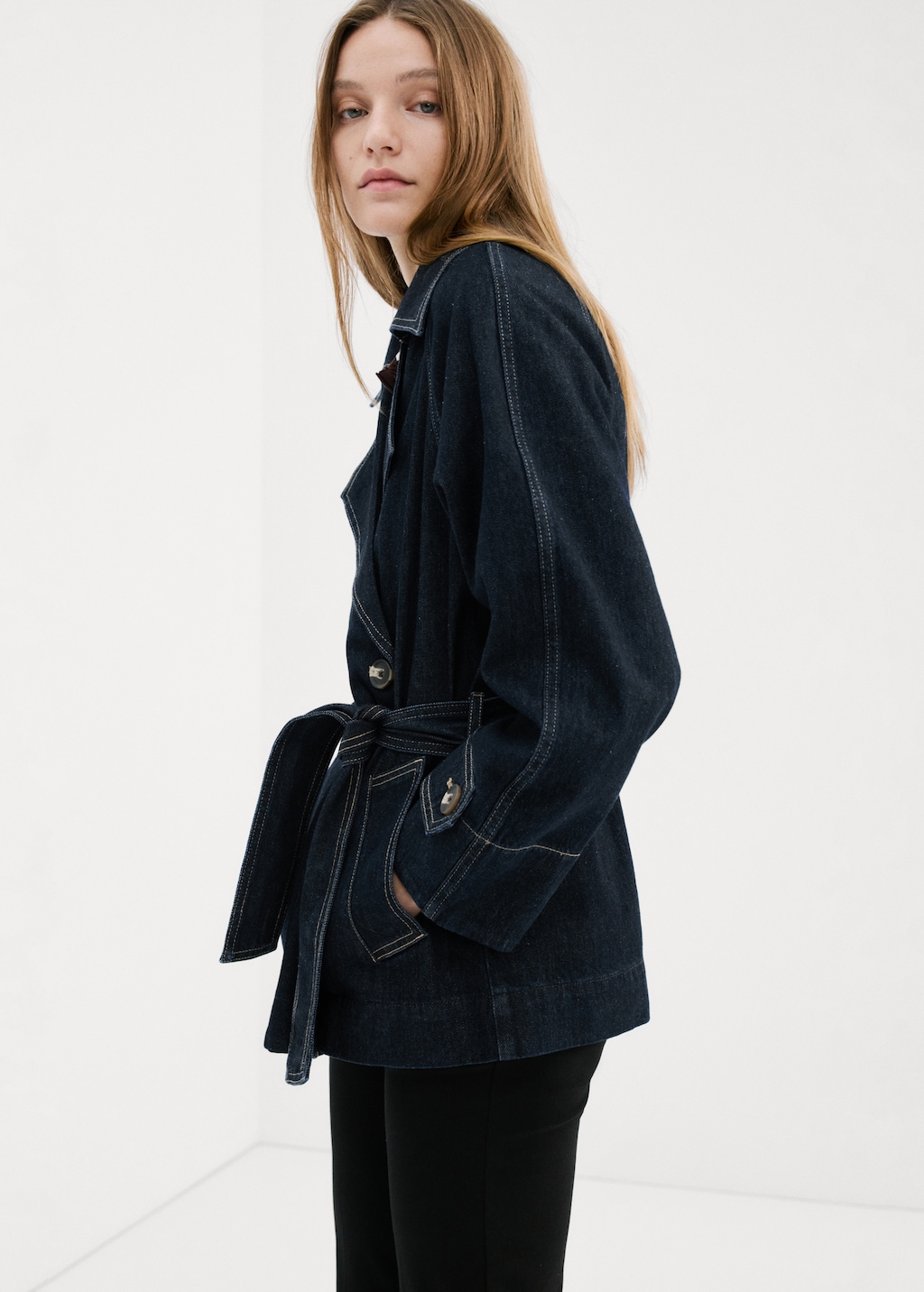 Denim trench coat with belt - image 4
