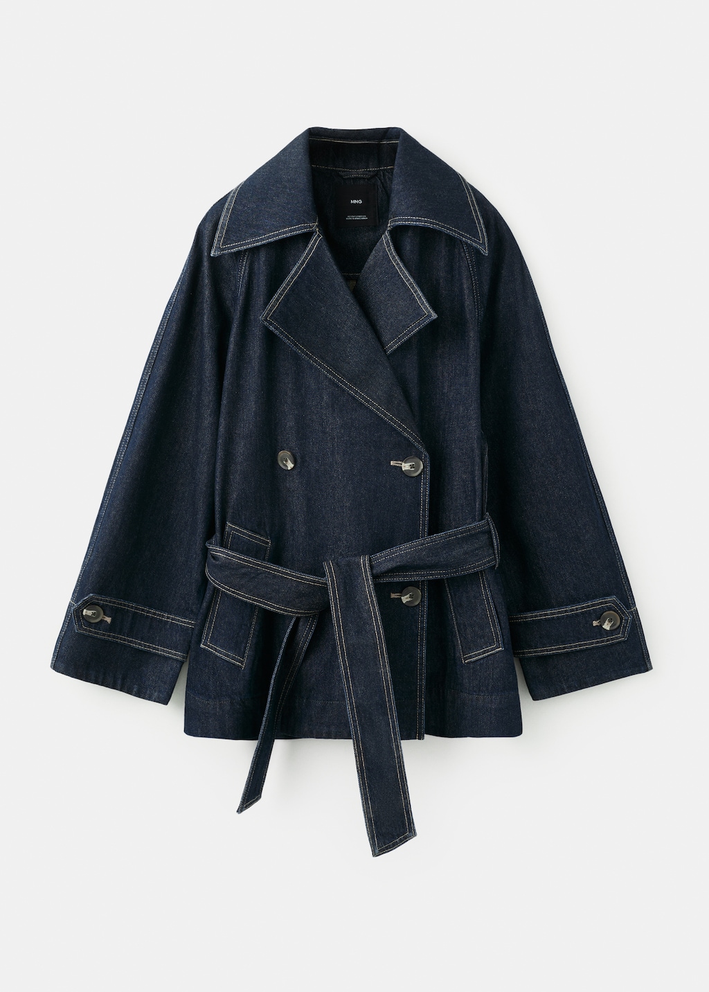 Denim trench coat with belt - image 2