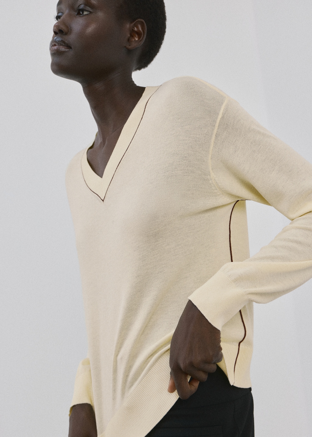 Mango V-neck sweater with contrast piping
