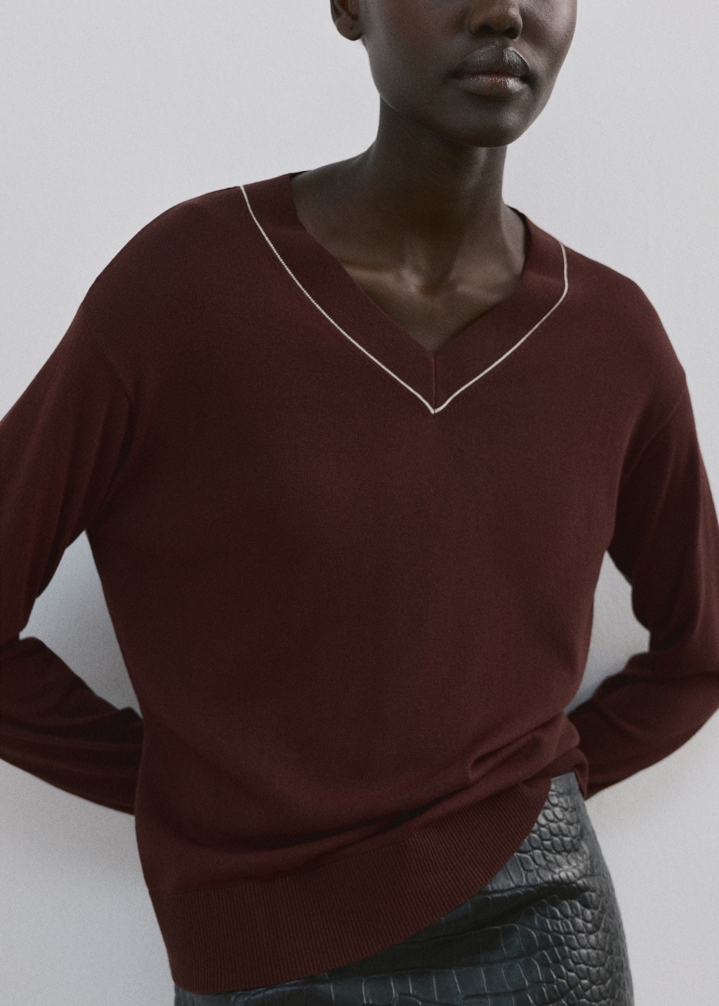 Mango V-neck sweater with contrast piping