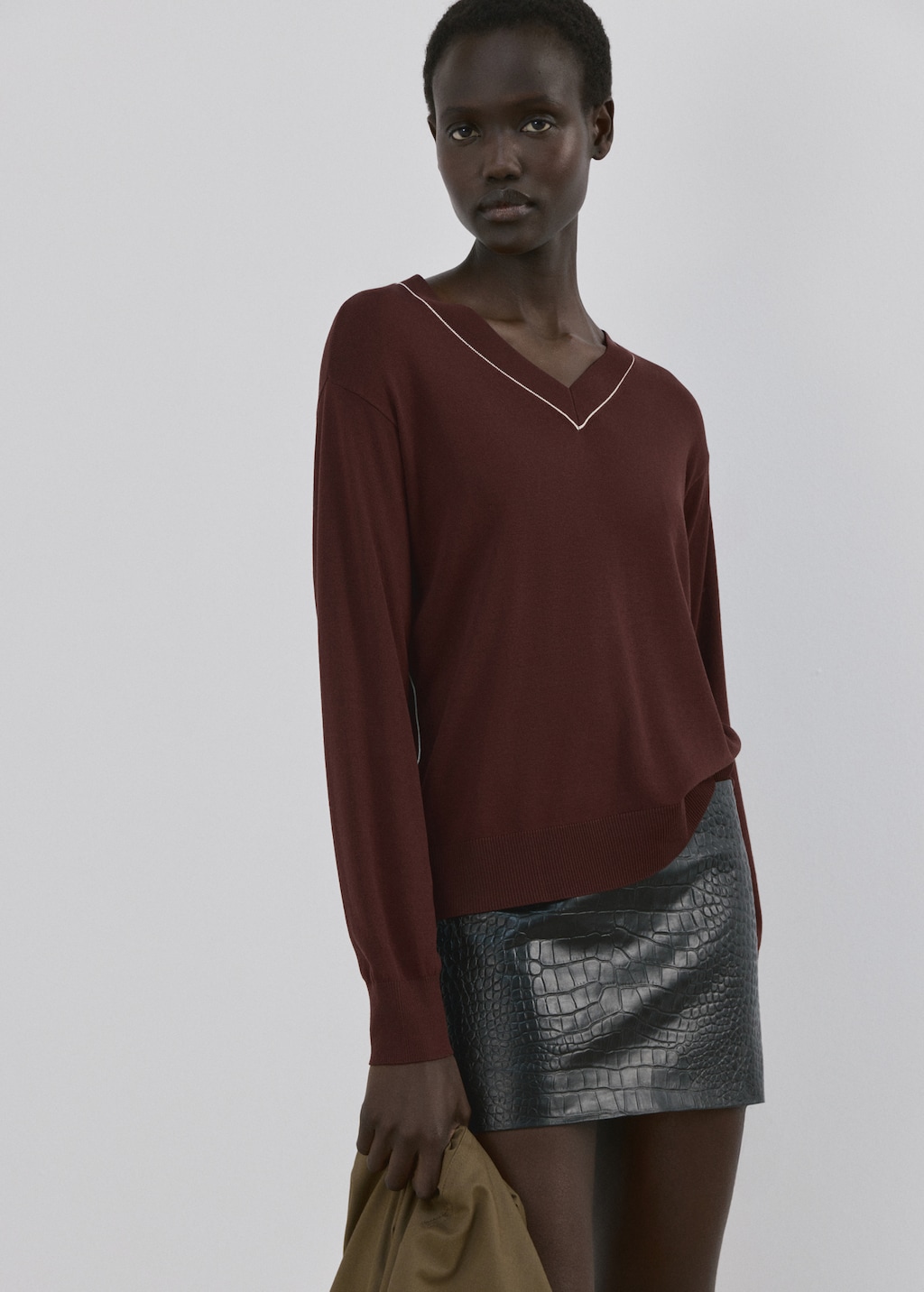 Mango V-neck sweater with contrast piping