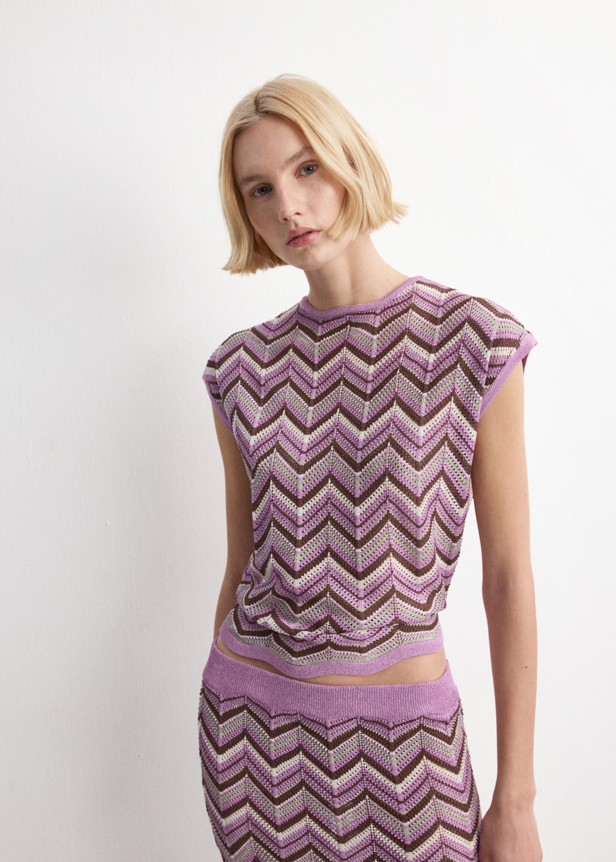 Flared knitted skirt - Details of the article 1, Purple. Ref: 27094091-00.