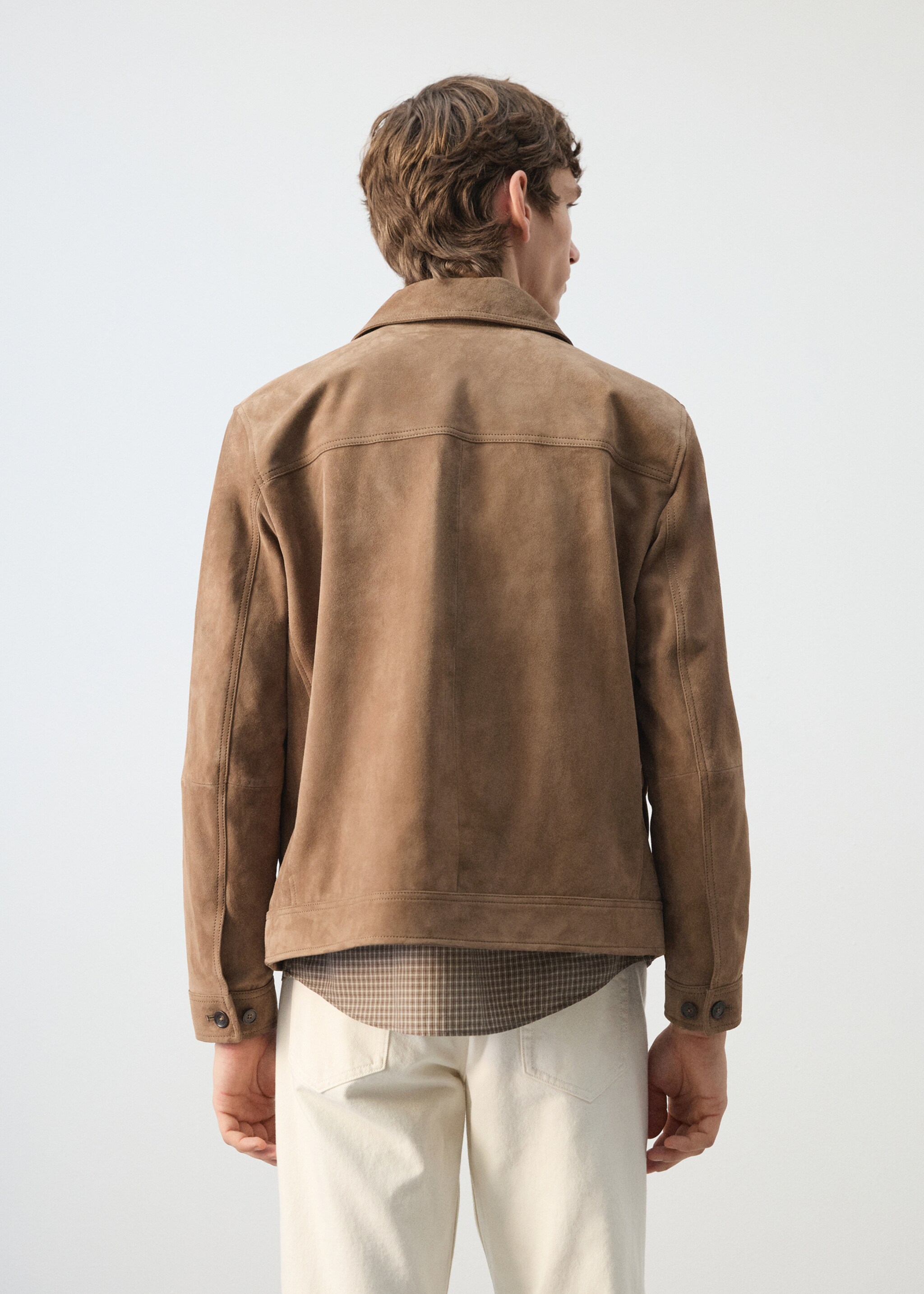 Suede leather jacket with zipper fastening - Details of the article 1, Sand. Ref: 27094405-00.