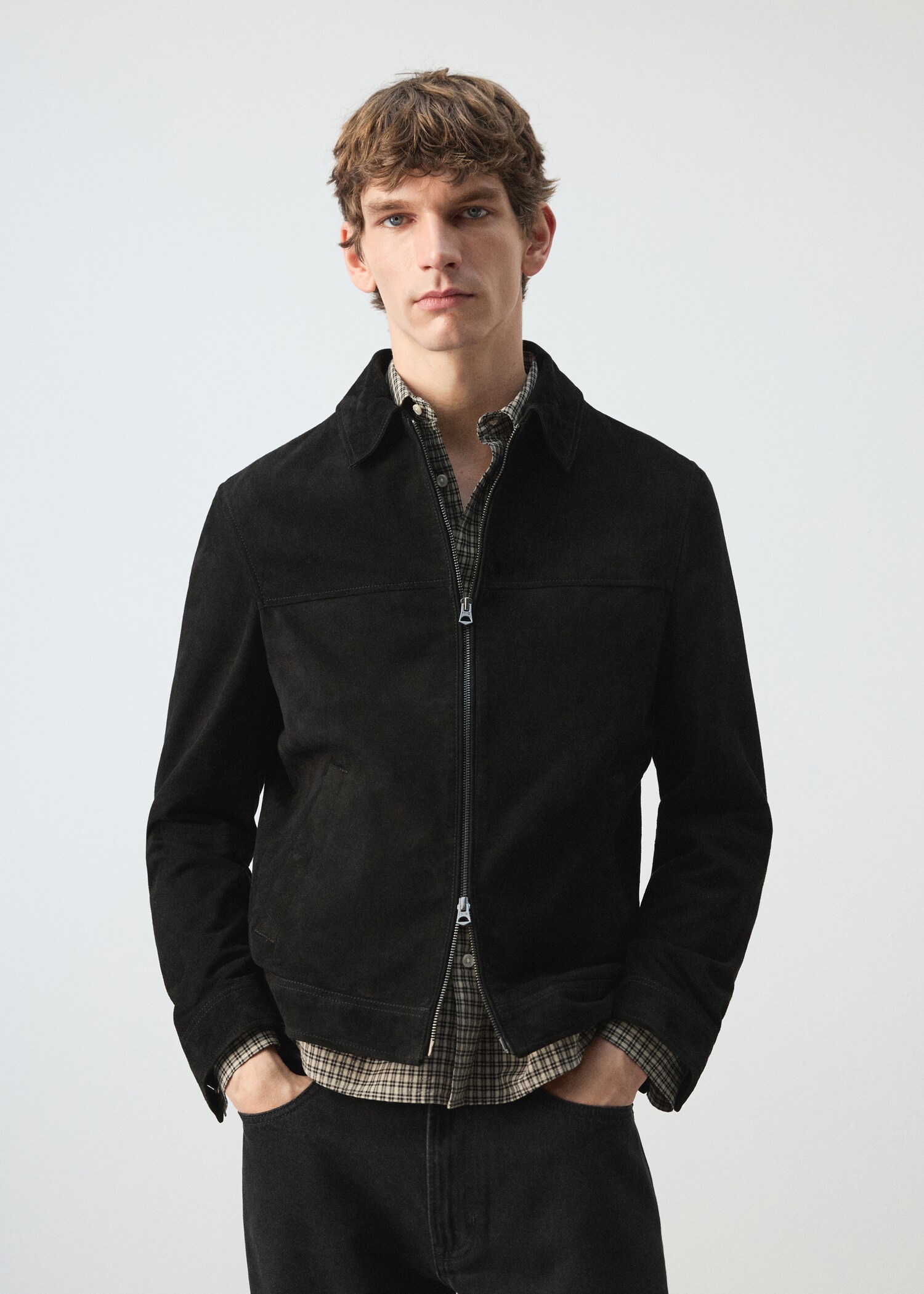 Suede leather jacket with zipper fastening - Medium plane