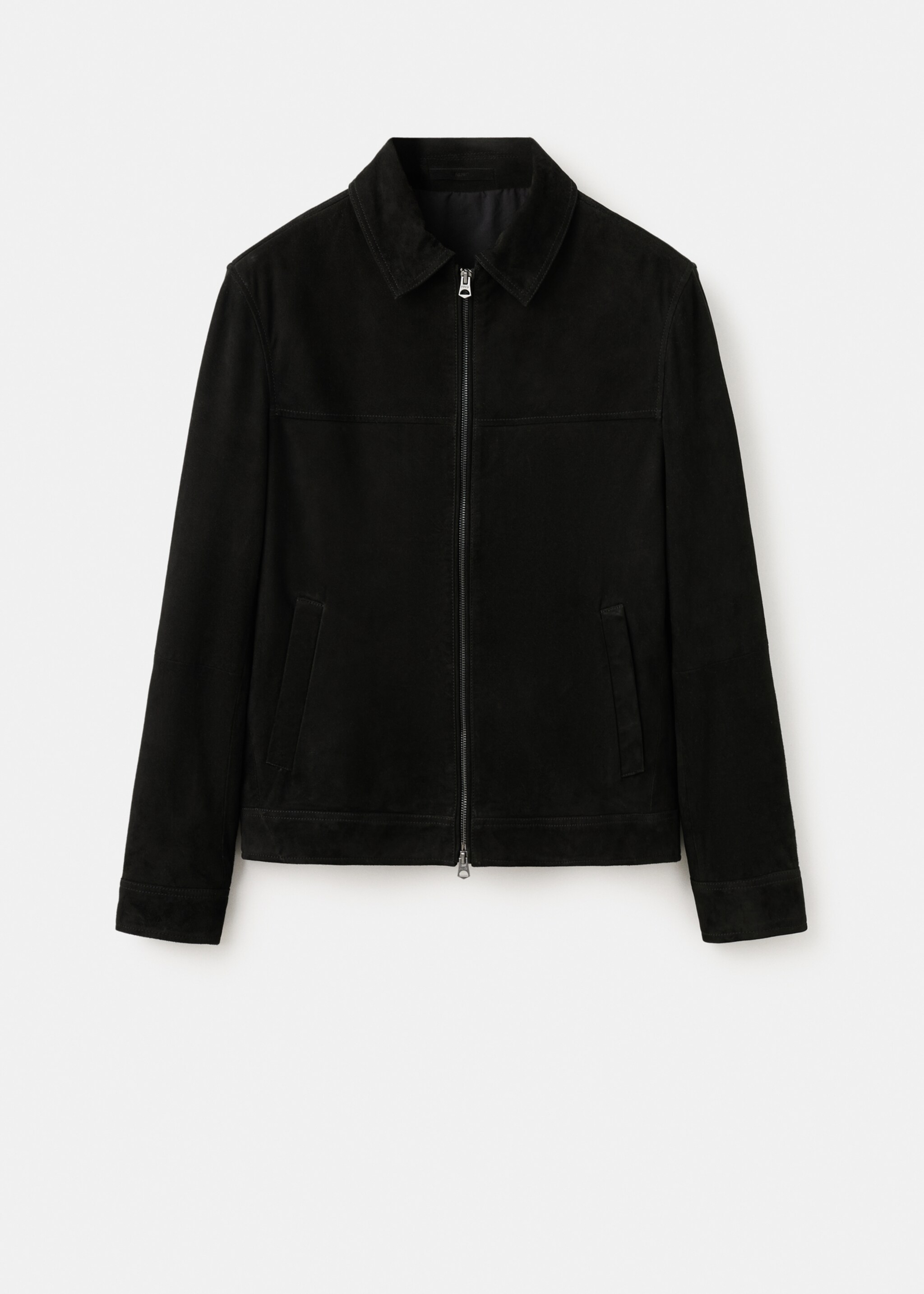Suede leather jacket with zipper fastening - Article without model, Black. Ref: 27094405-00.