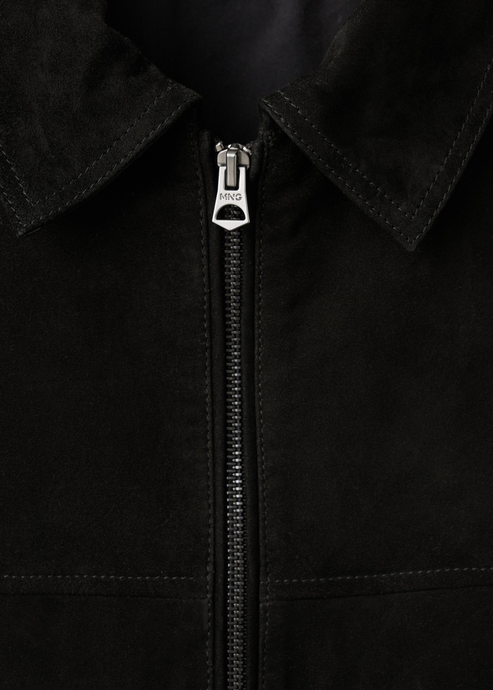 Suede leather jacket with zipper fastening - Details of the article 8, Black. Ref: 27094405-00.
