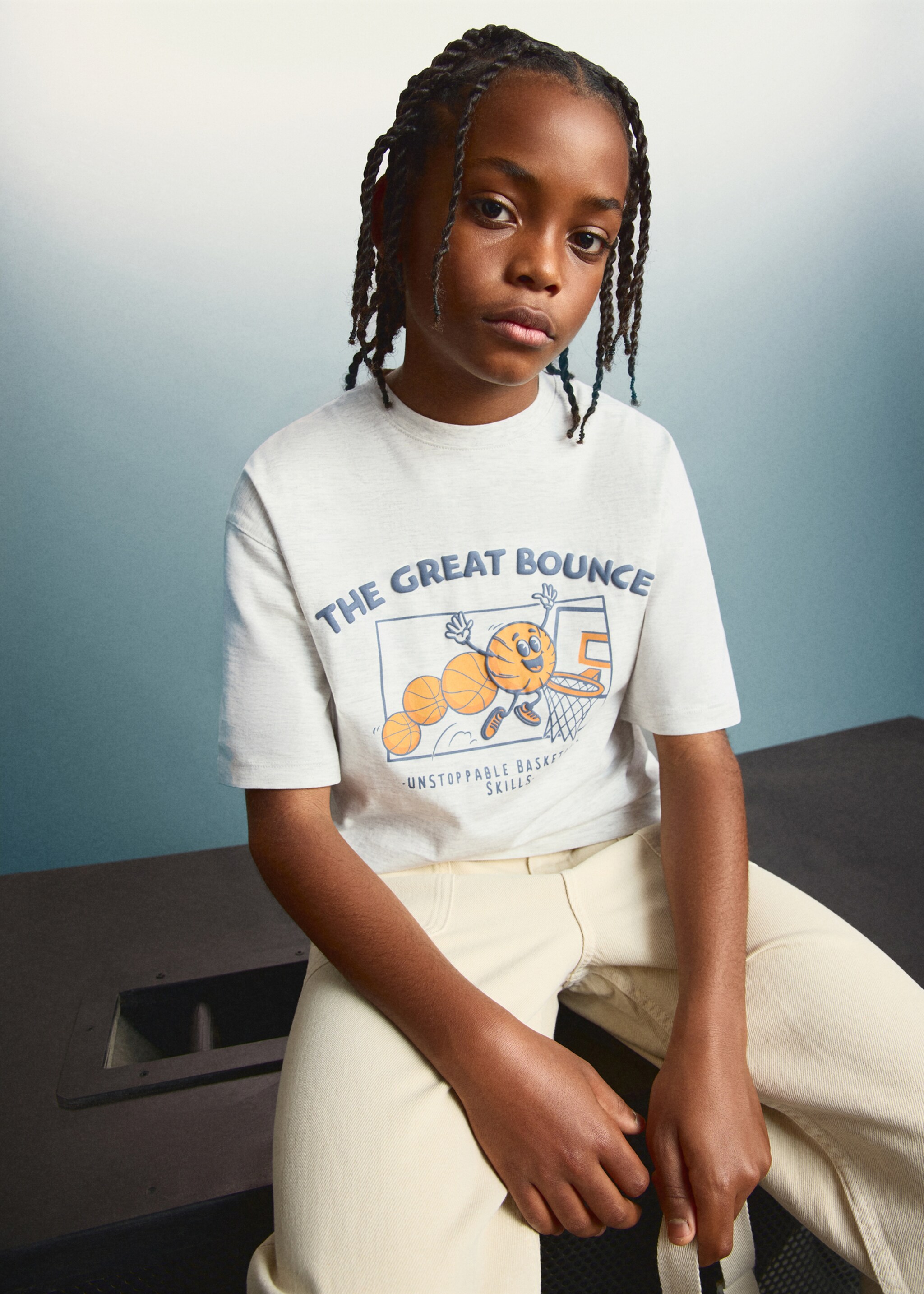 T-shirt en coton imprimé - Plan moyen, Gris chiné clair. Ref: 27094410-00.