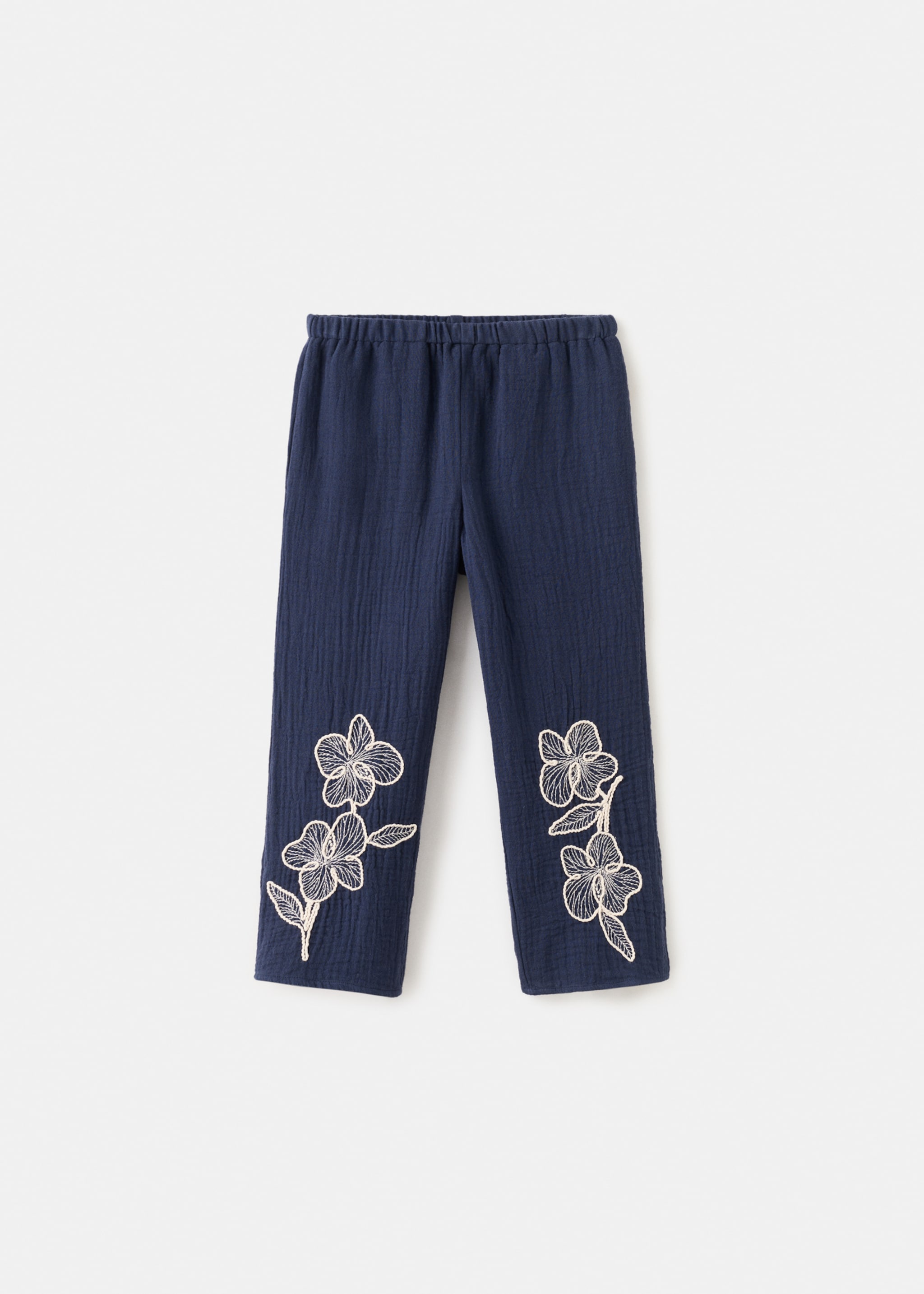 Pantalón algodón bordado flores - Artículo sin modelo, Azul marino. Ref: 27094413-00.