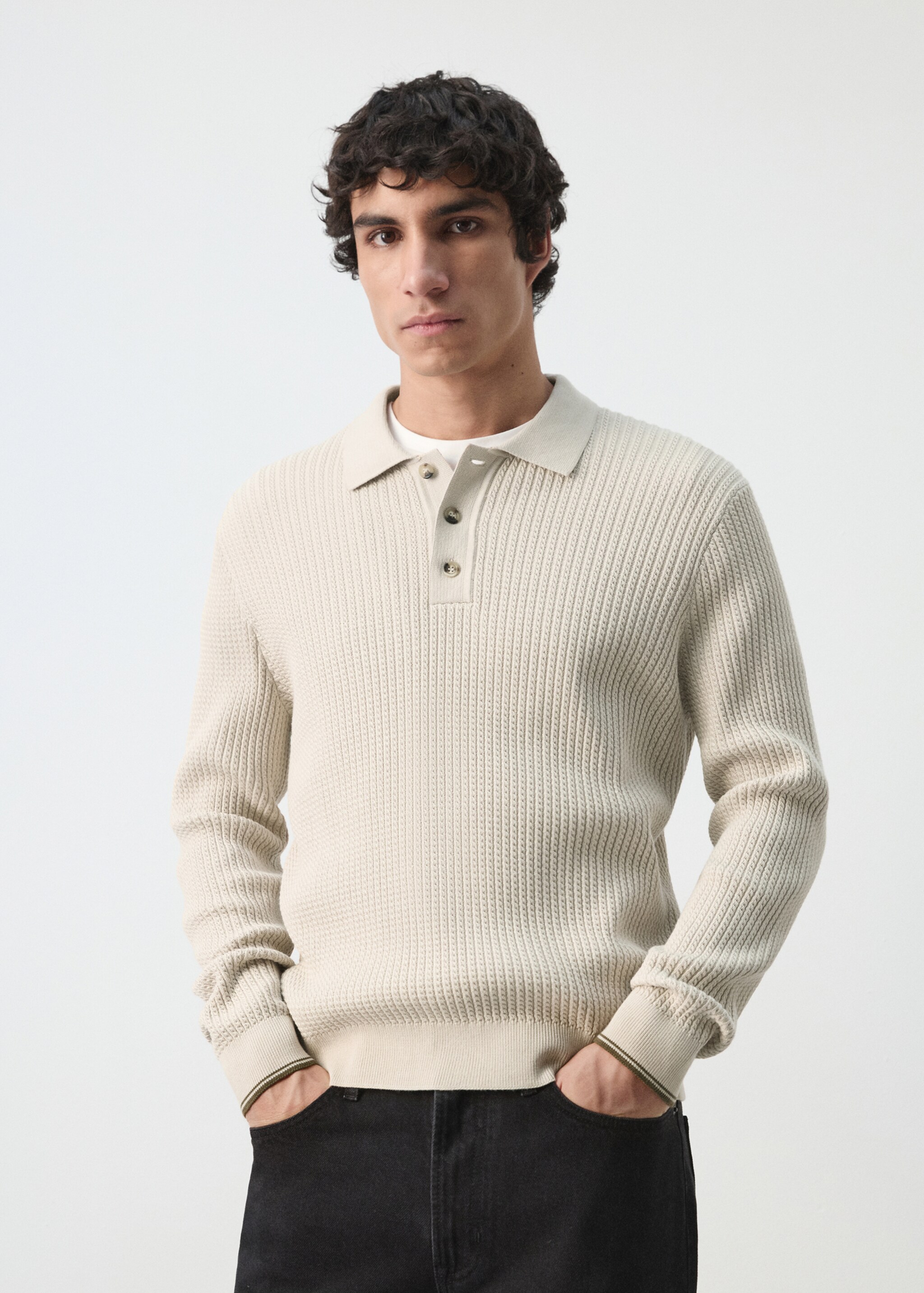 Jersey punto trenzado mezcla algodón - Plano medio, Arena. Ref: 27094423-00.