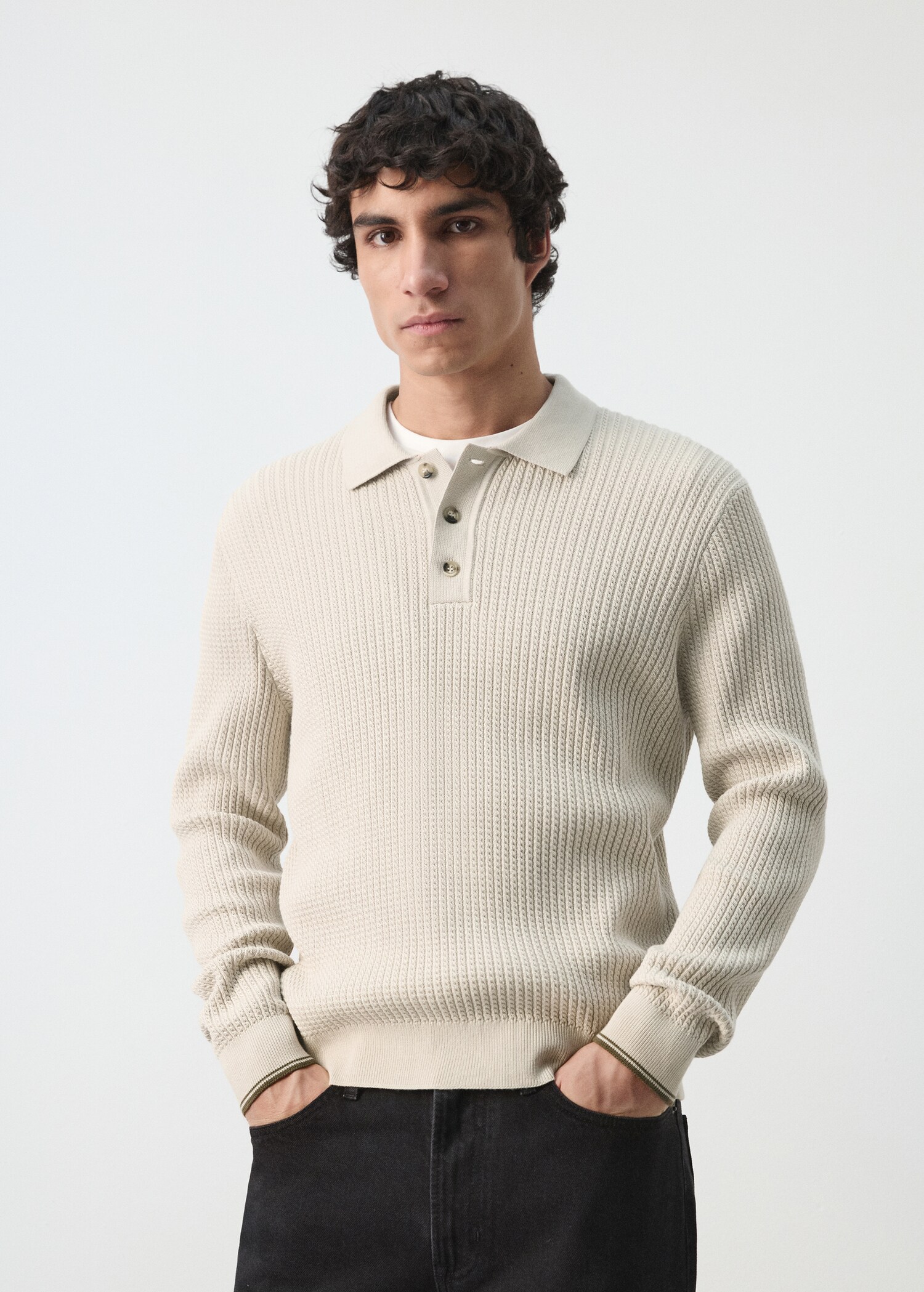 Jersey punto trenzado mezcla algodón - Plano medio