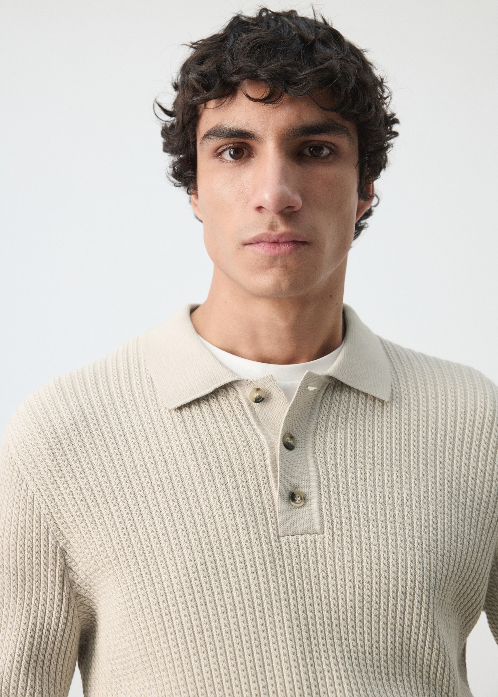 Jersey punto trenzado mezcla algodón - Detalle del artículo 1, Arena. Ref: 27094423-00.