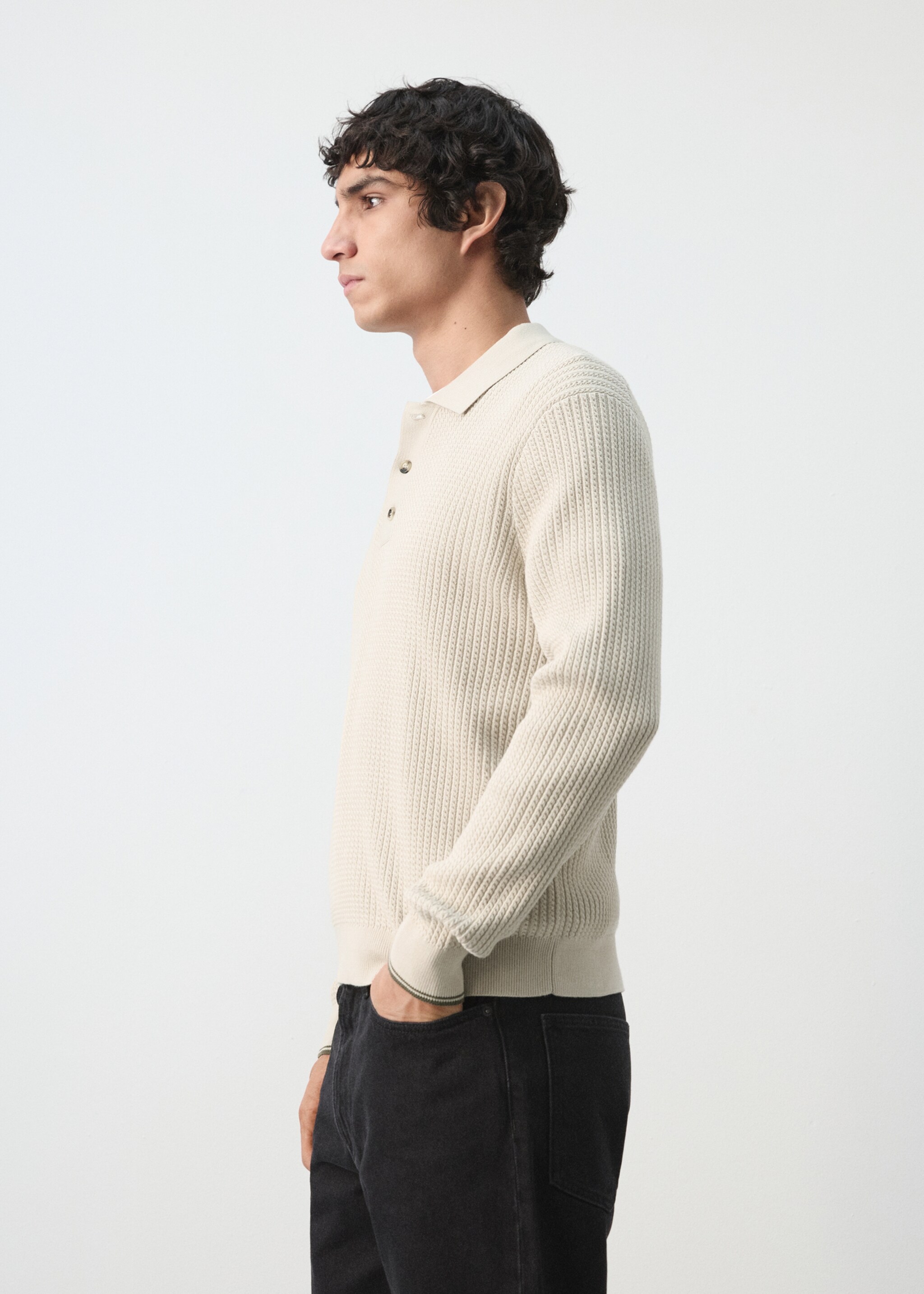 Jersey punto trenzado mezcla algodón - Detalle del artículo 2, Arena. Ref: 27094423-00.