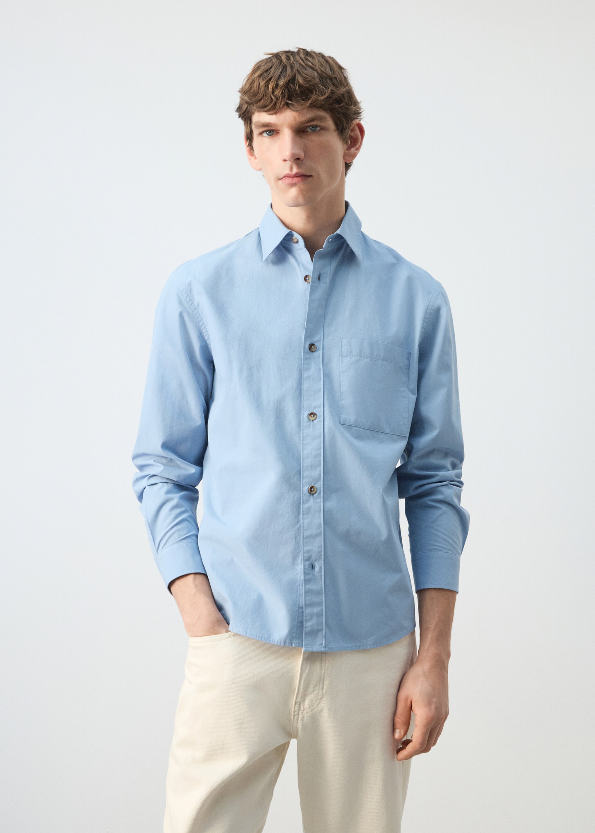 100% cotton relaxed-fit shirt - Medium plane, Sky Blue. Ref: 27094424-00.