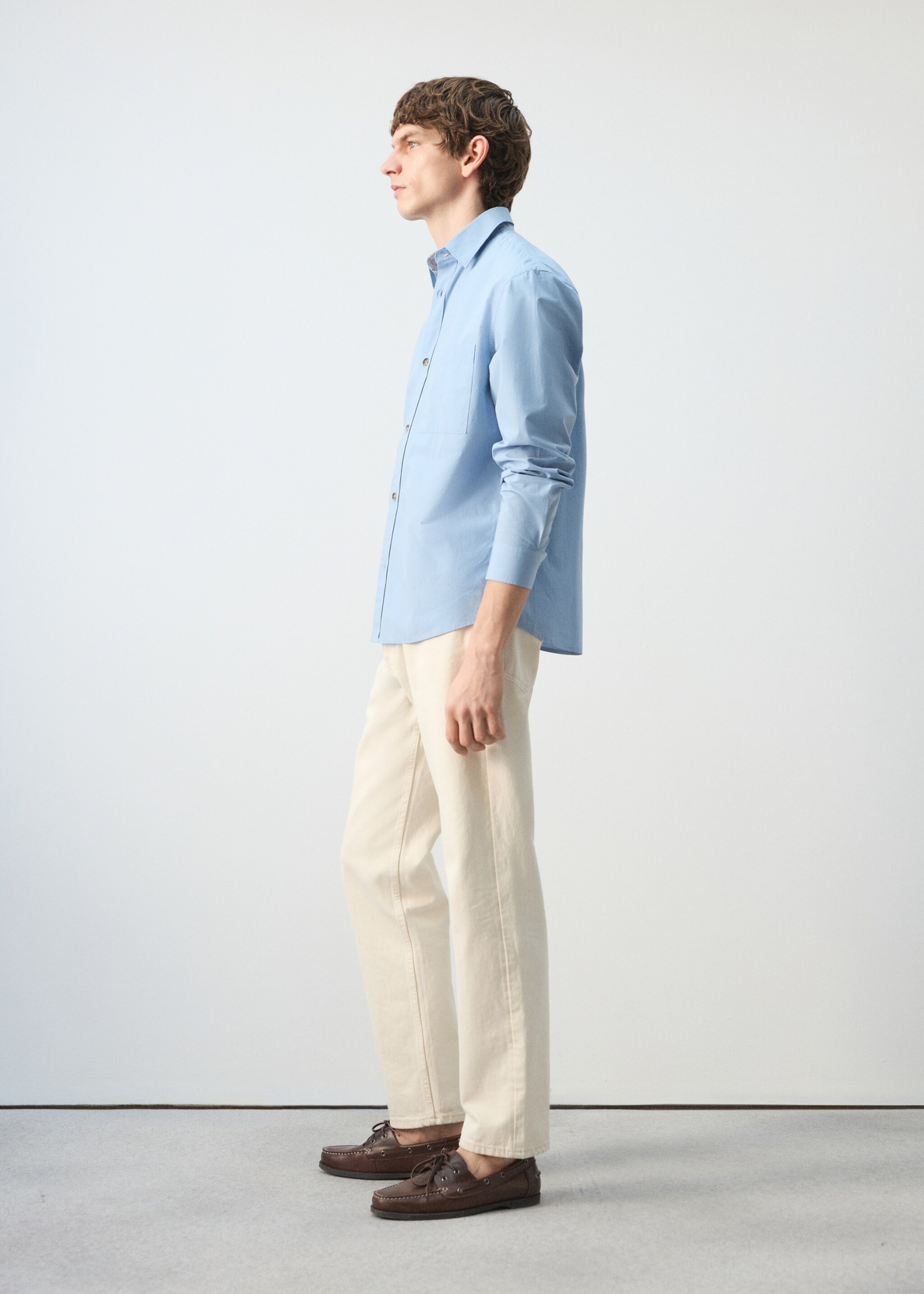 100% cotton relaxed-fit shirt - Details of the article 2, Sky Blue. Ref: 27094424-00.