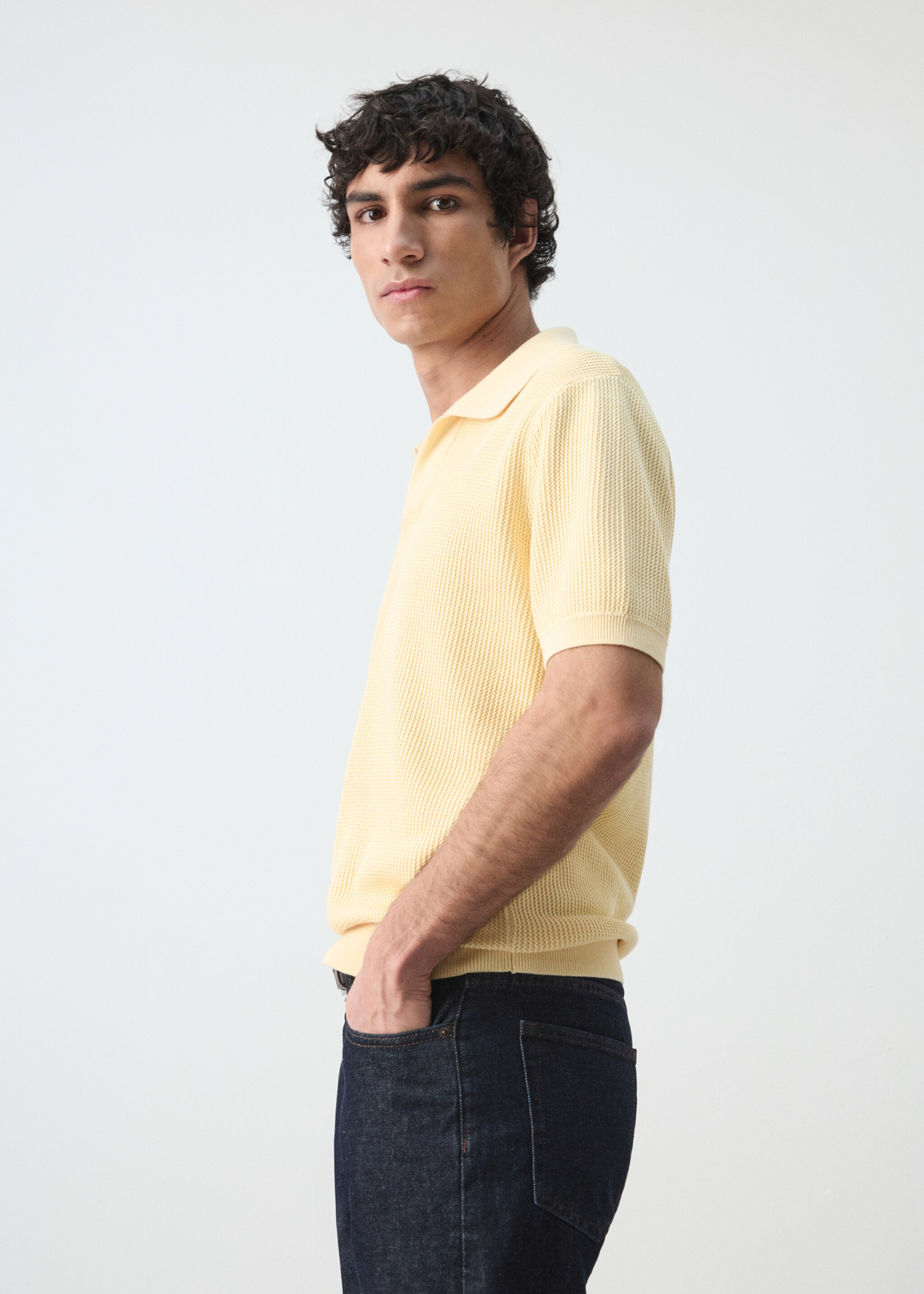 بولو قطن محبوك 100٪ - تفاصيل المنتج 2, أصفر خفيف. Ref: 27094425-00.