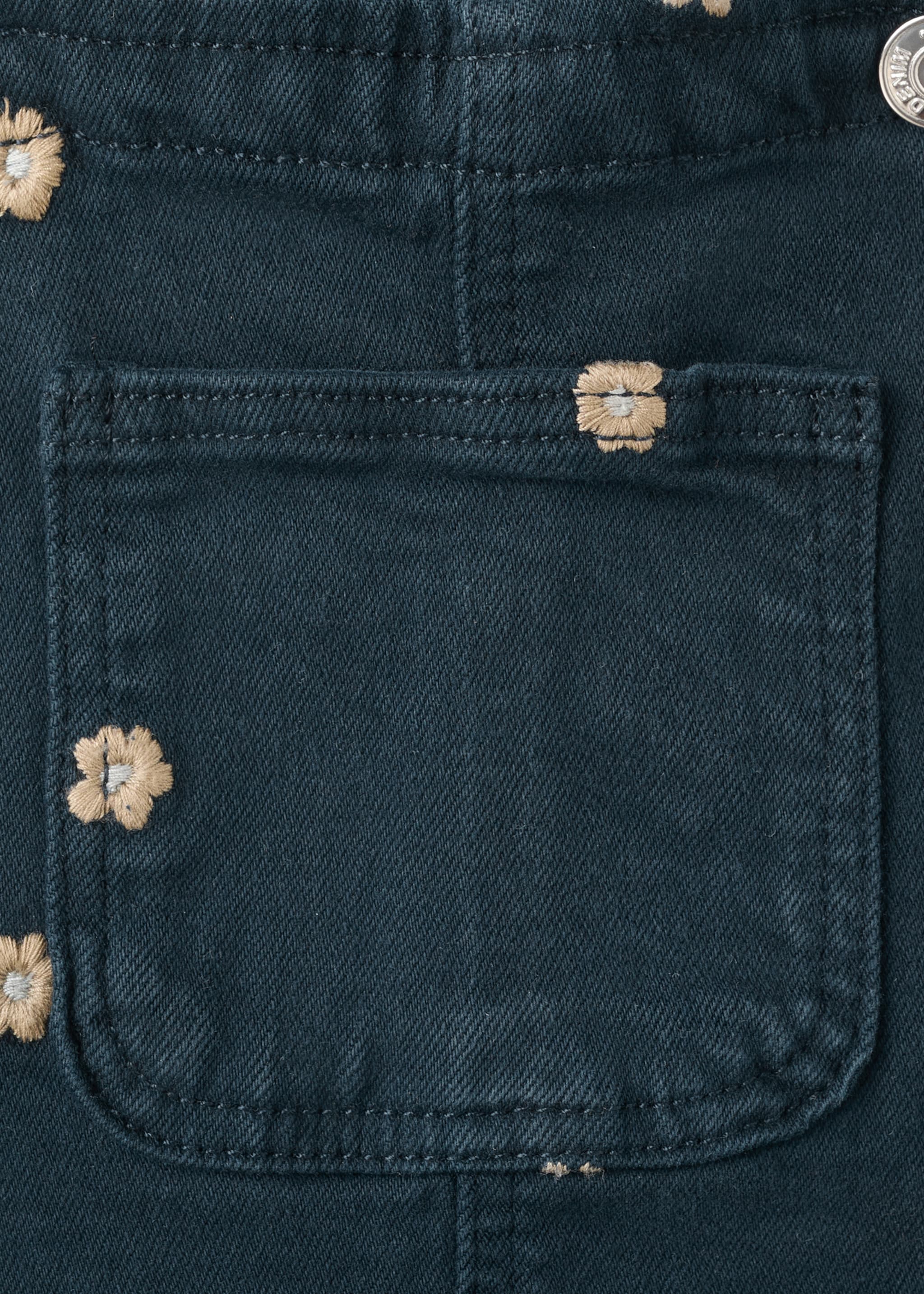 Long embroidered floral dungarees - Details of the article 8, Navy. Ref: 27094427-00.