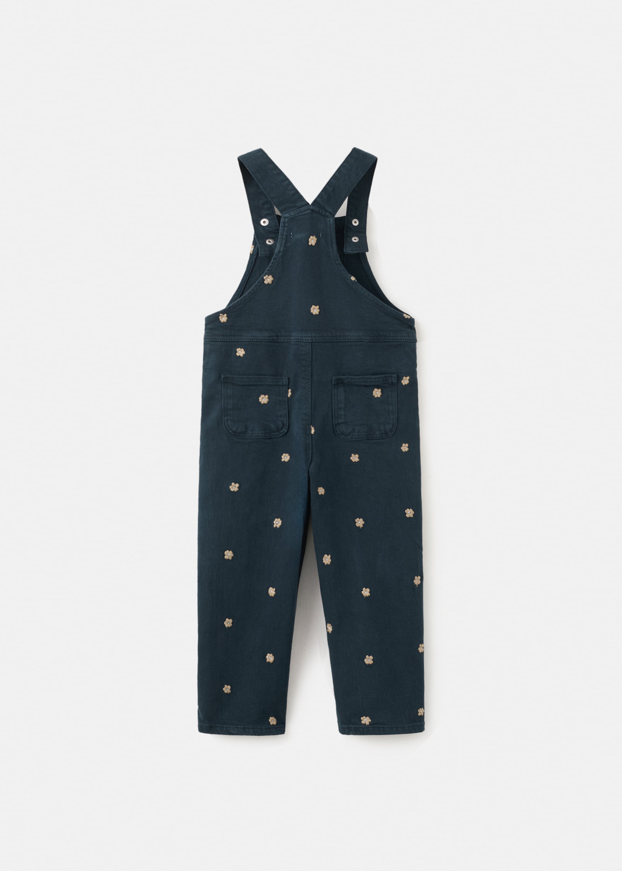 Long embroidered floral dungarees - Reverse of the article, Navy. Ref: 27094427-00.