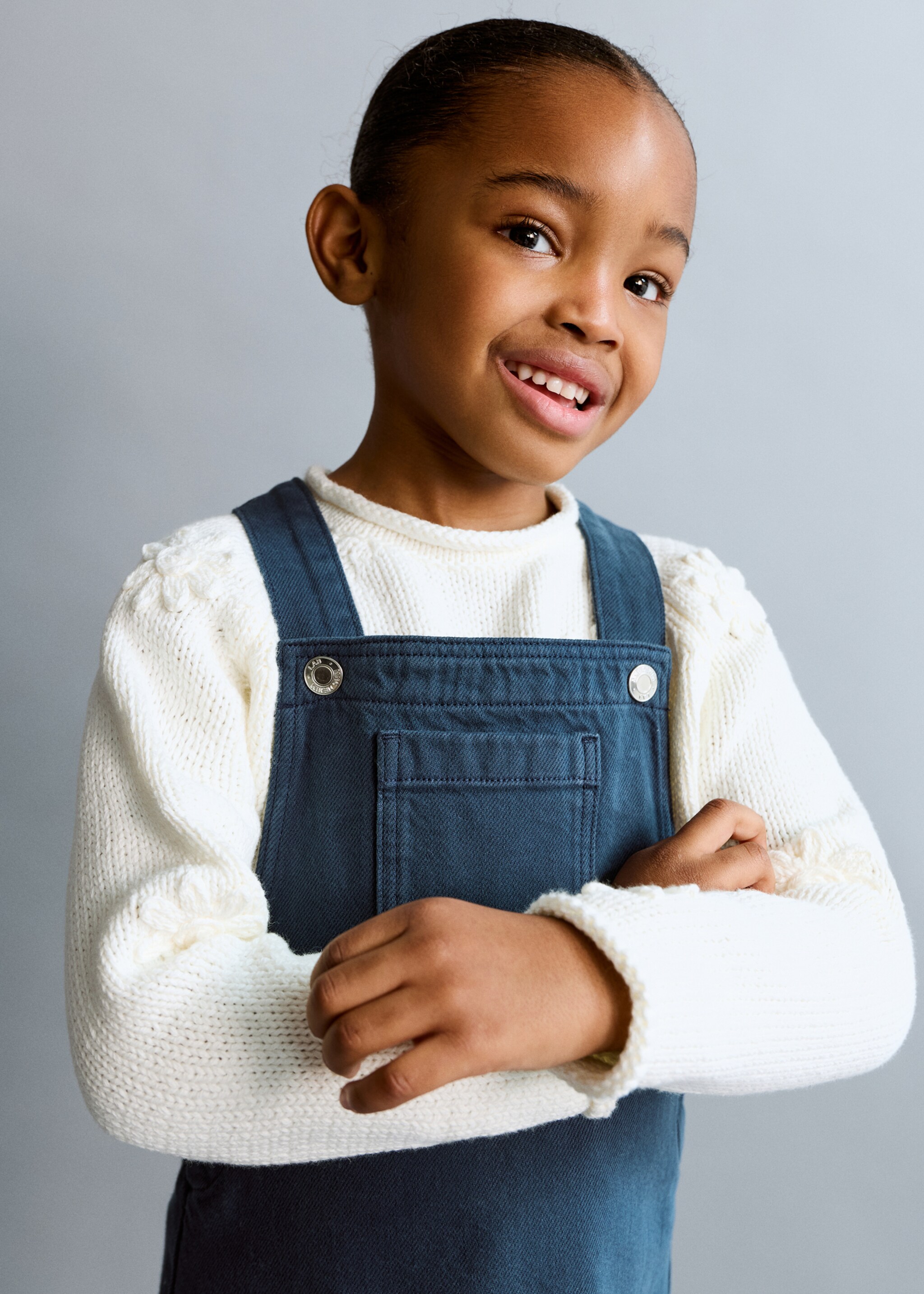 Short denim pinafore - Medium plane, Navy. Ref: 27094431-00.