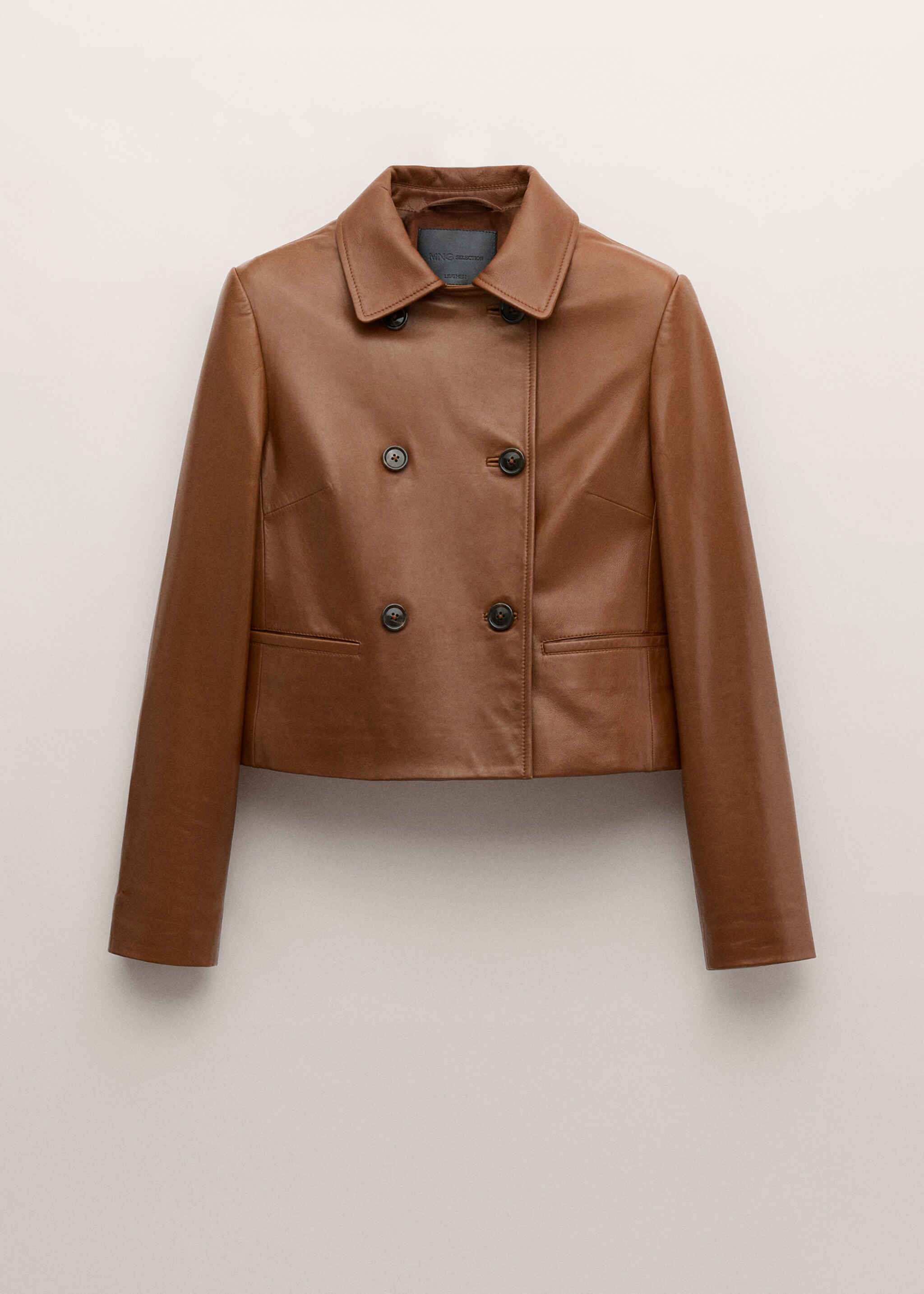 100% leather double-breasted jacket - Article without model, Medium Brown. Ref: 27094432-00.