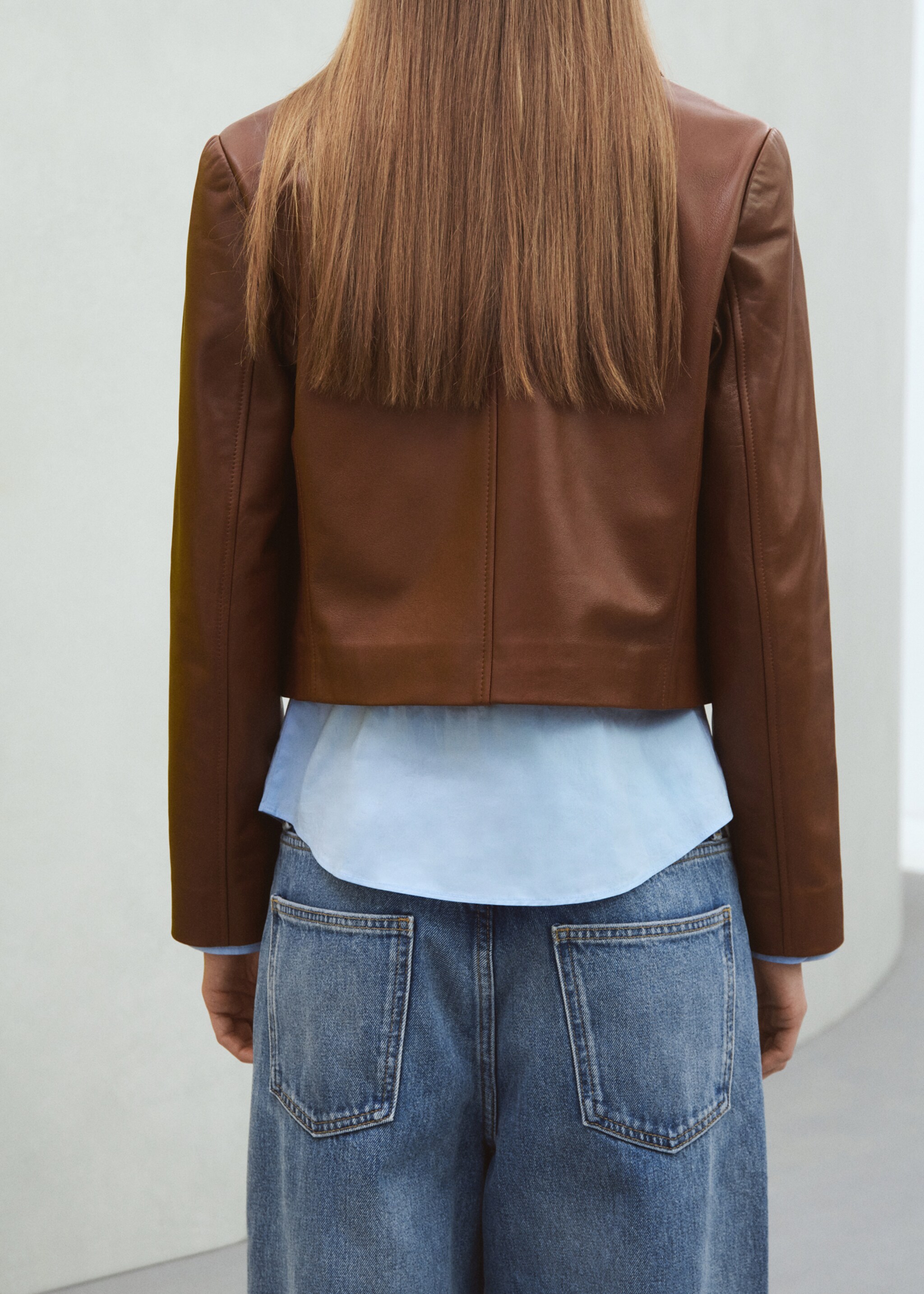 100% leather double-breasted jacket - Reverse of the article, Medium Brown. Ref: 27094432-00.