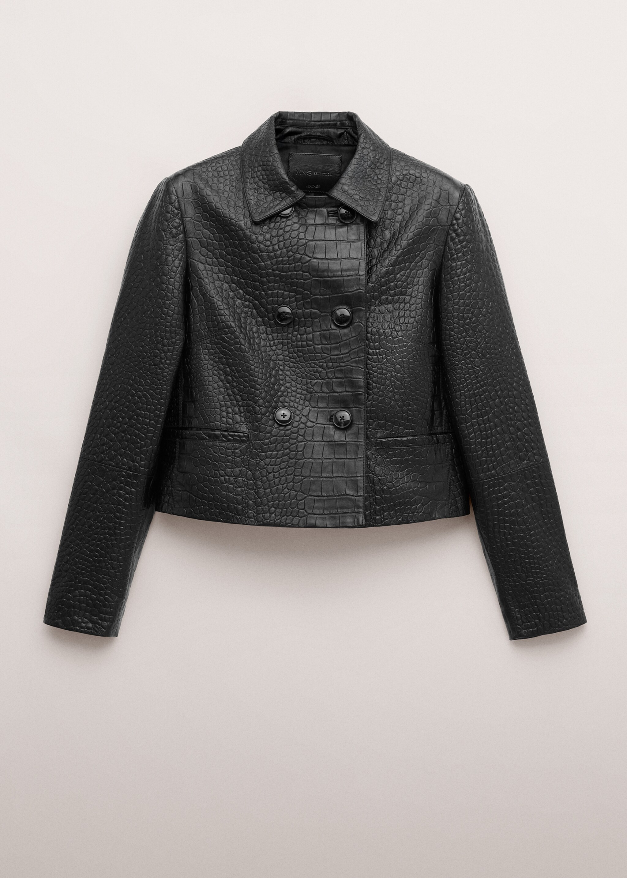 Veste 100 % cuir double boutonnage - Article sans modèle, Noir. Ref: 27094432-00.