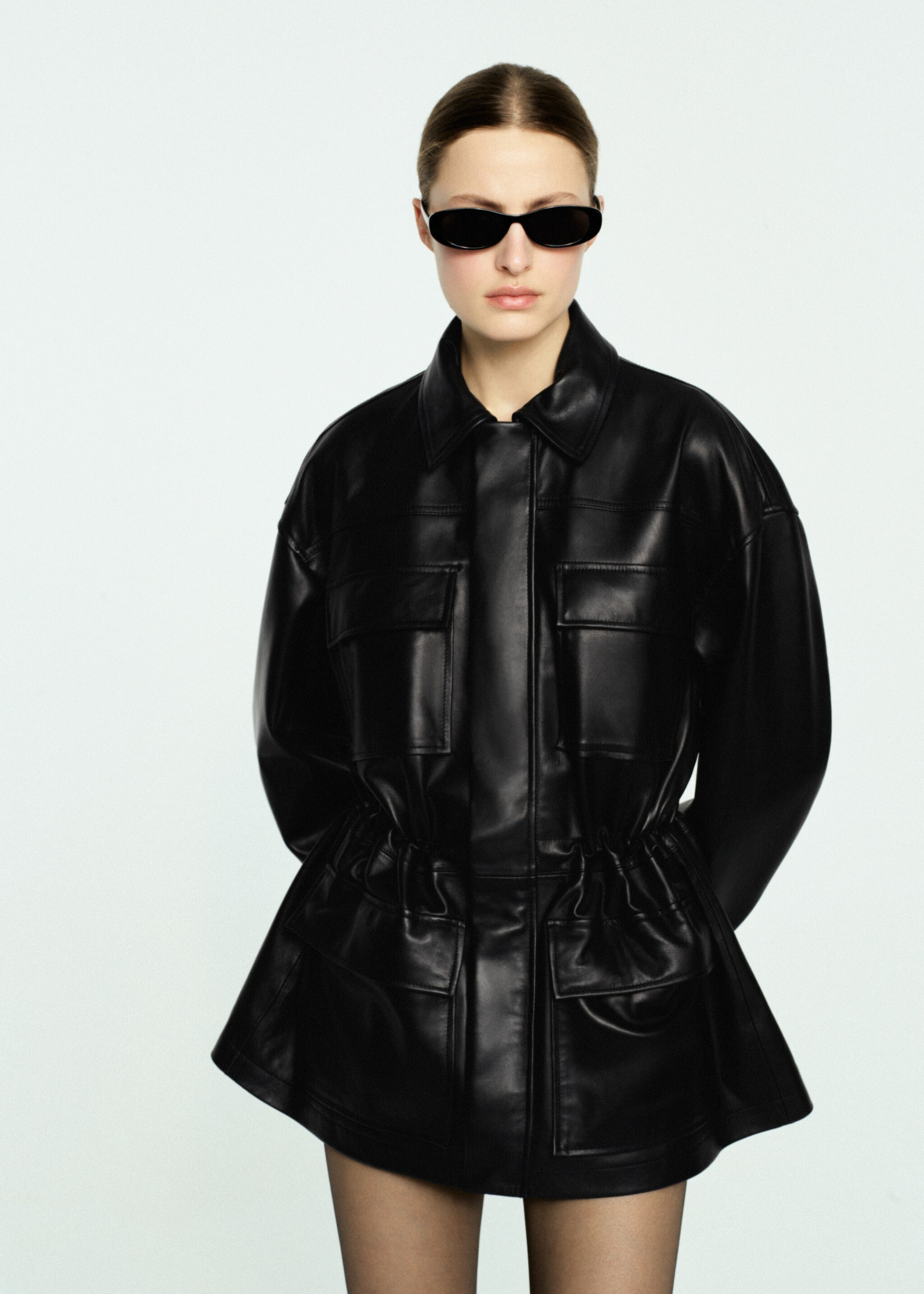 100% leather parka with cinched waist - Medium plane, Black. Ref: 27094434-00.