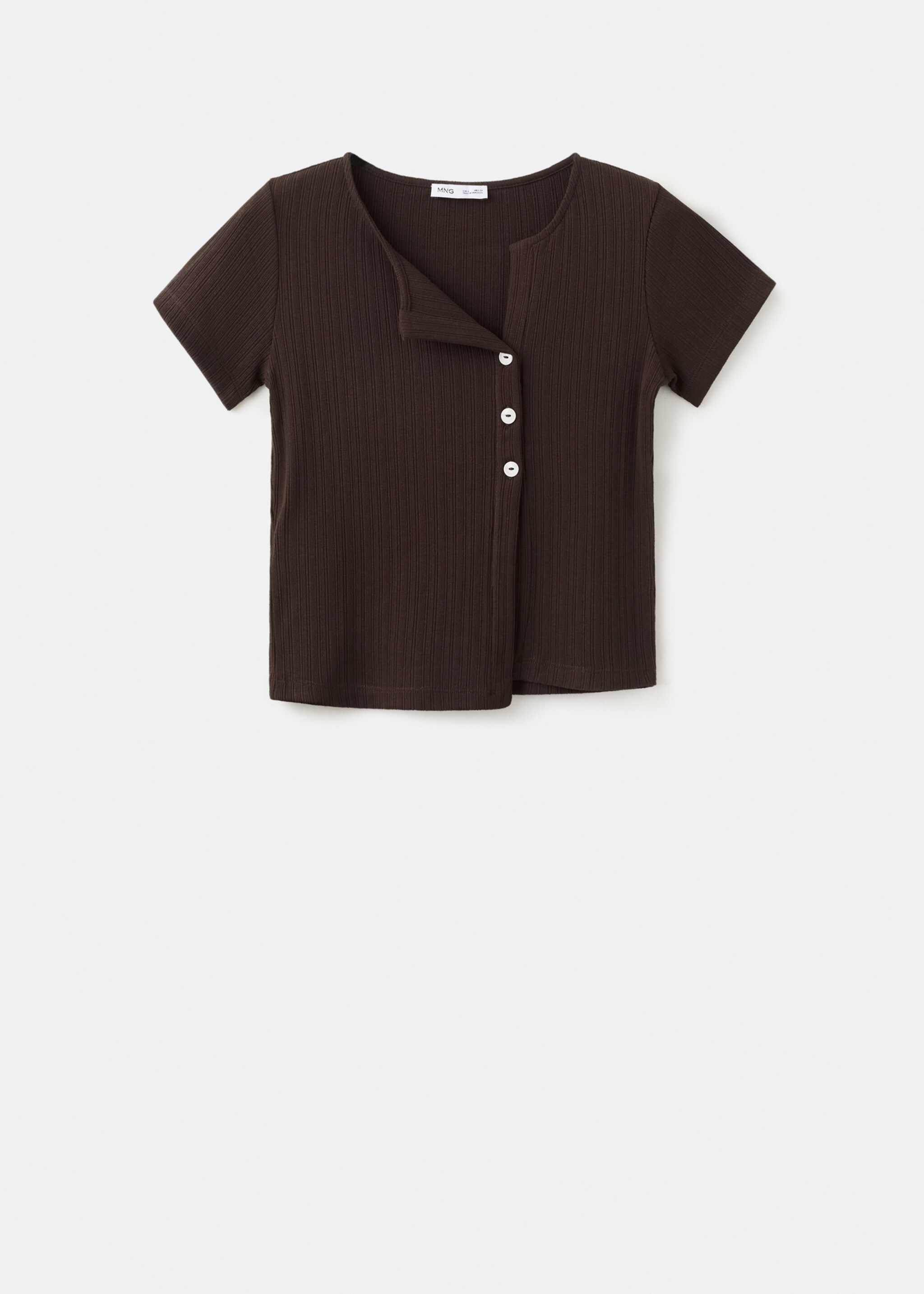 Ribbed T-shirt with button details - Article without model, Brown. Ref: 27094444-00.