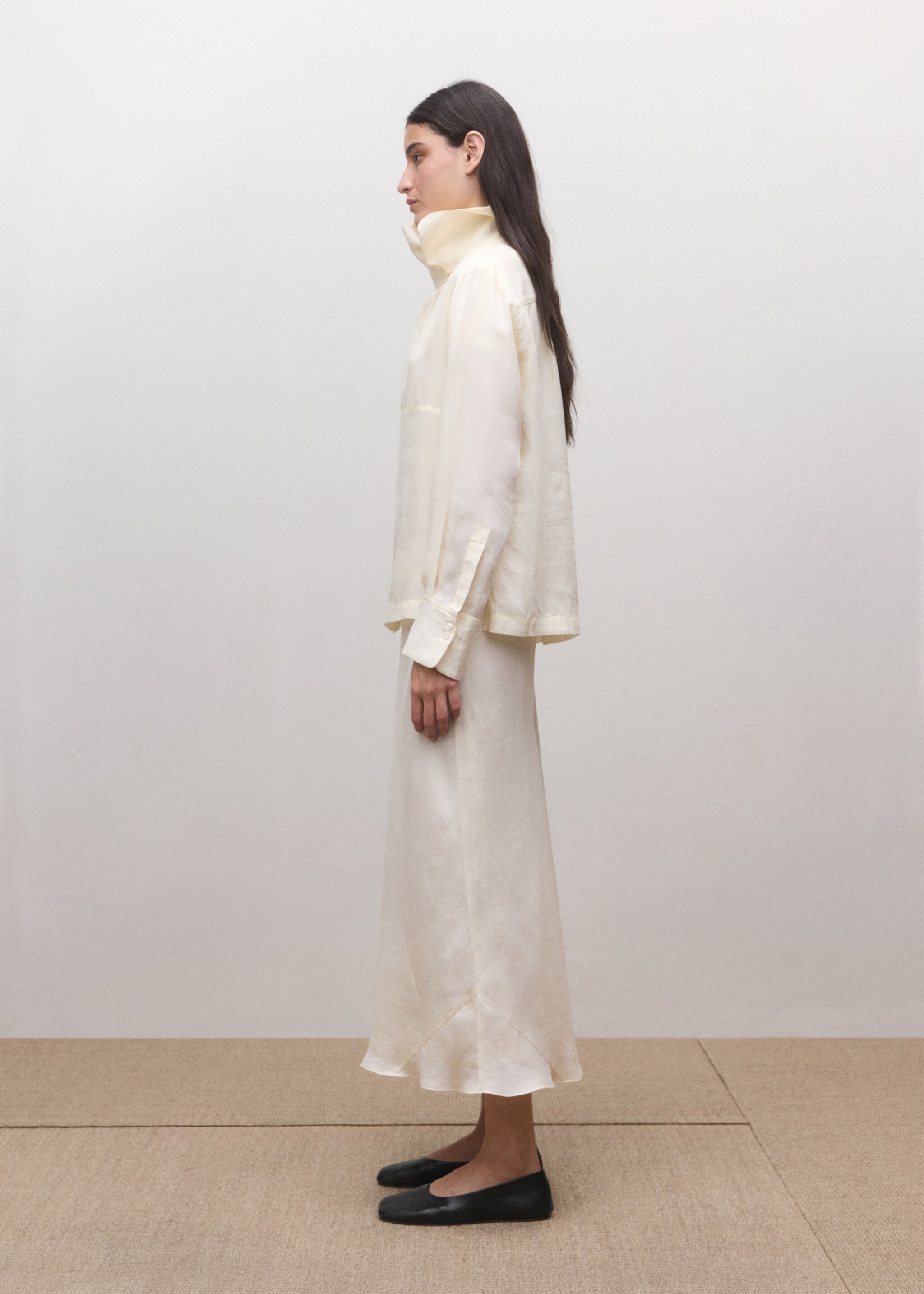 Lyocell shirt with funnel neck - Деталь изделия 2, Экрю. Ref: 27094446-00.