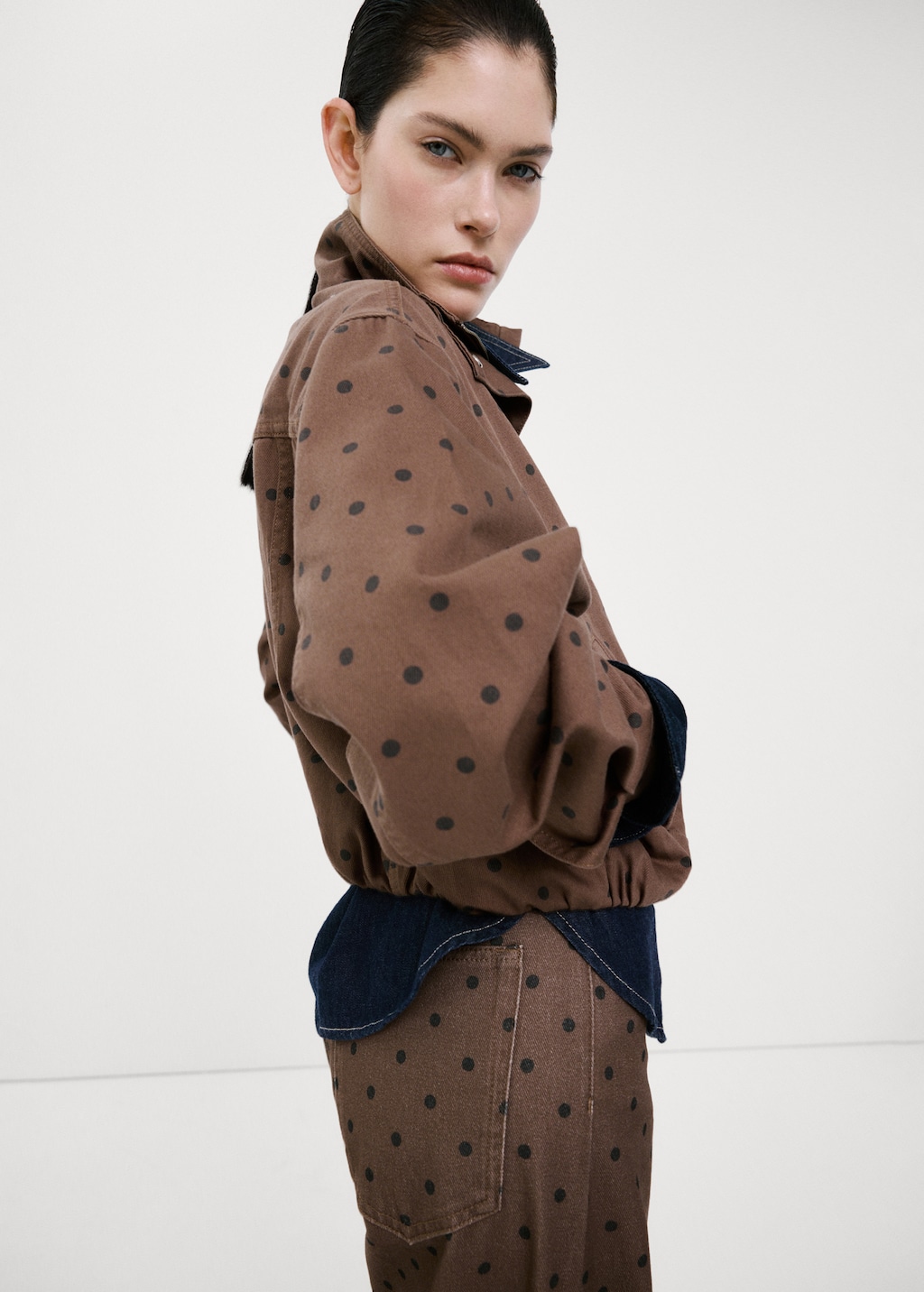 Polka-dot denim bomber jacket - image 5