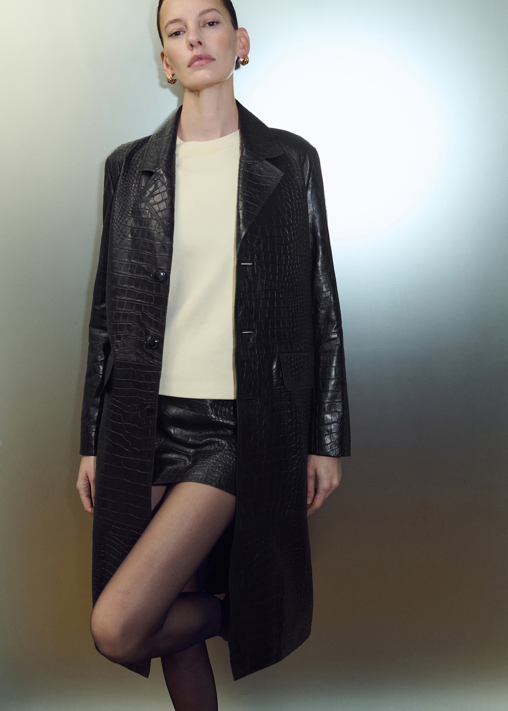 100% crocodile-effect leather coat - image 3