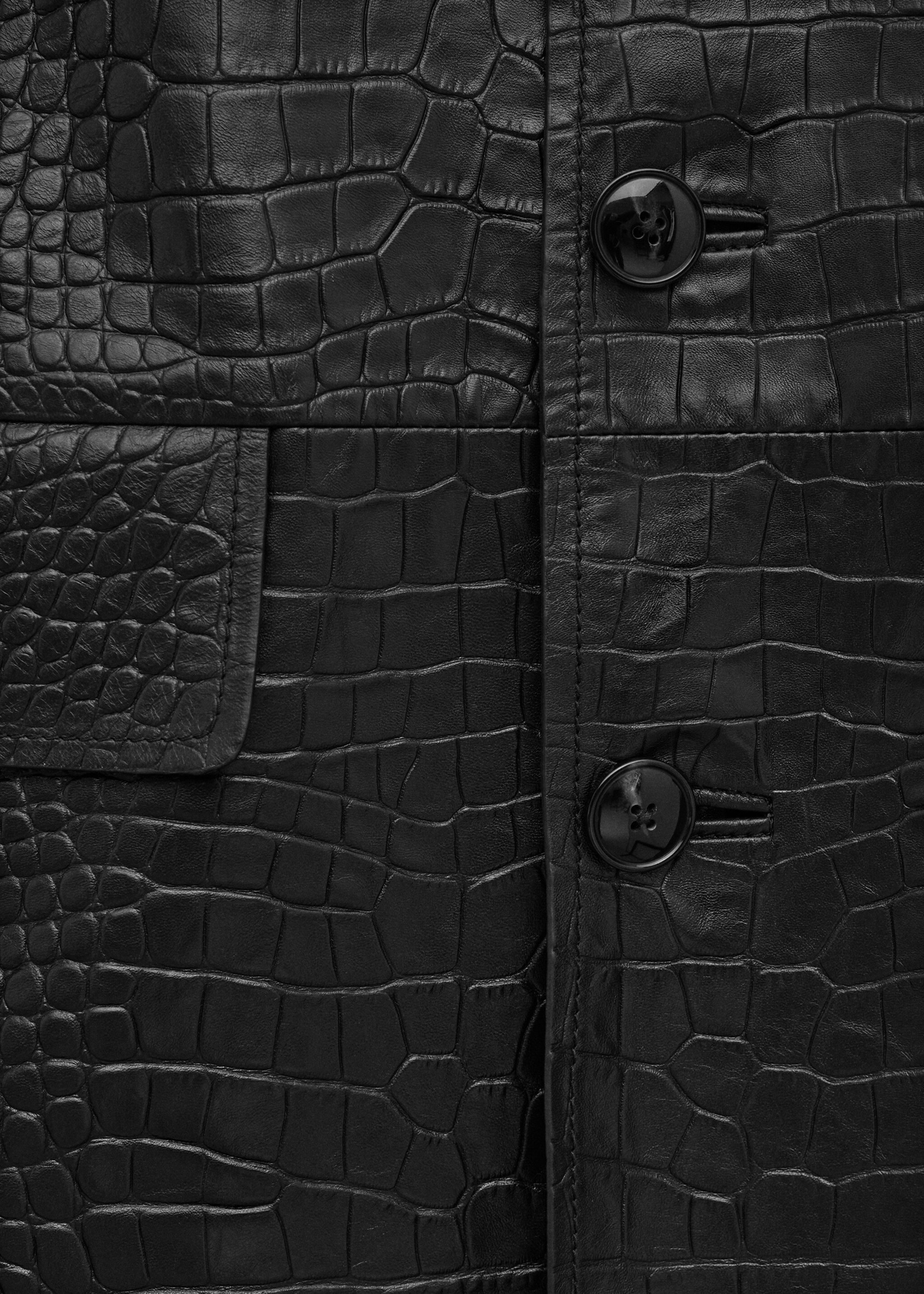 100% crocodile-effect leather coat - Details of the article 0, Black. Ref: 27094772-00.
