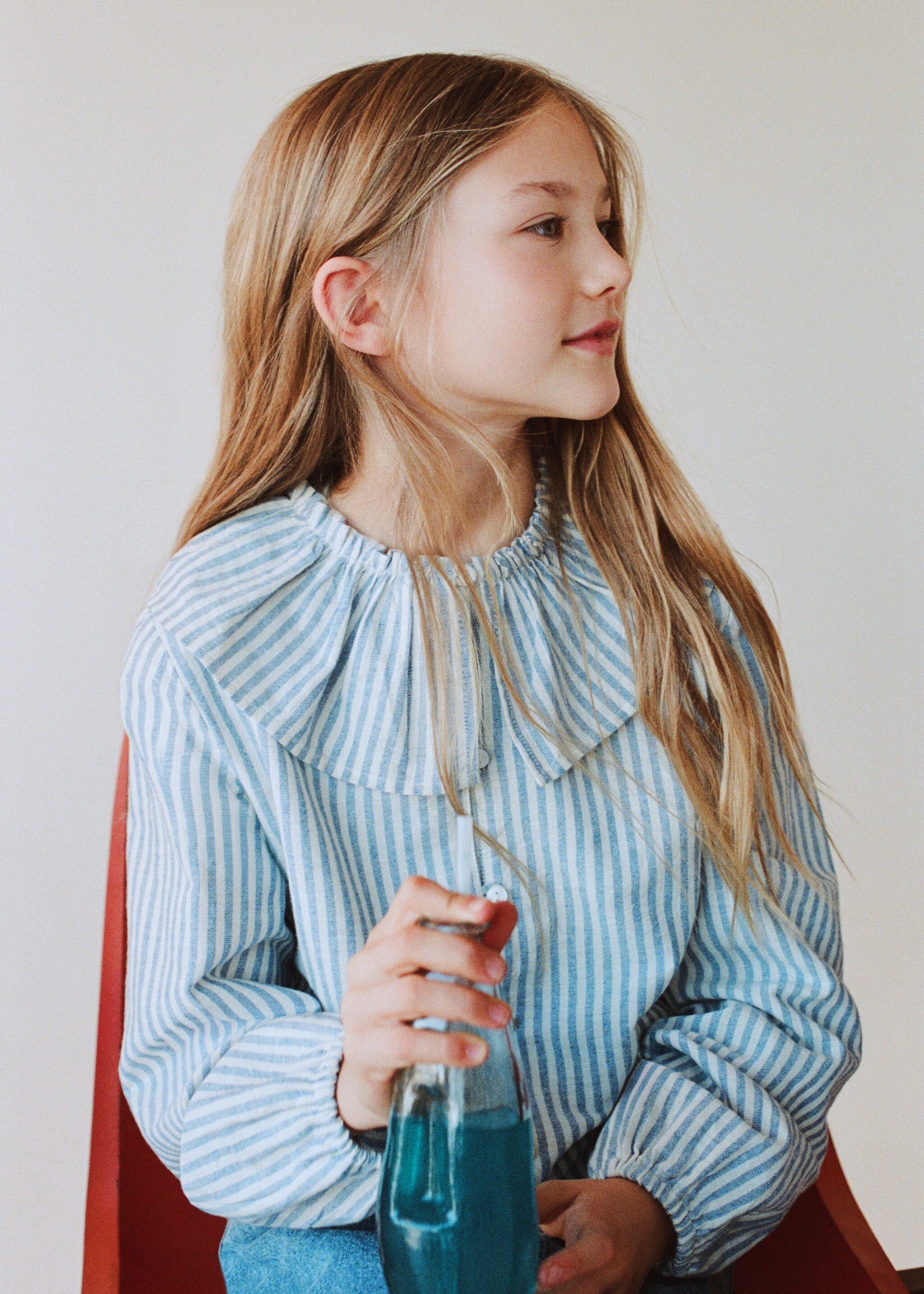 Babydoll stripe shirt - Details of the article 5, Blue. Ref: 27095152-00.