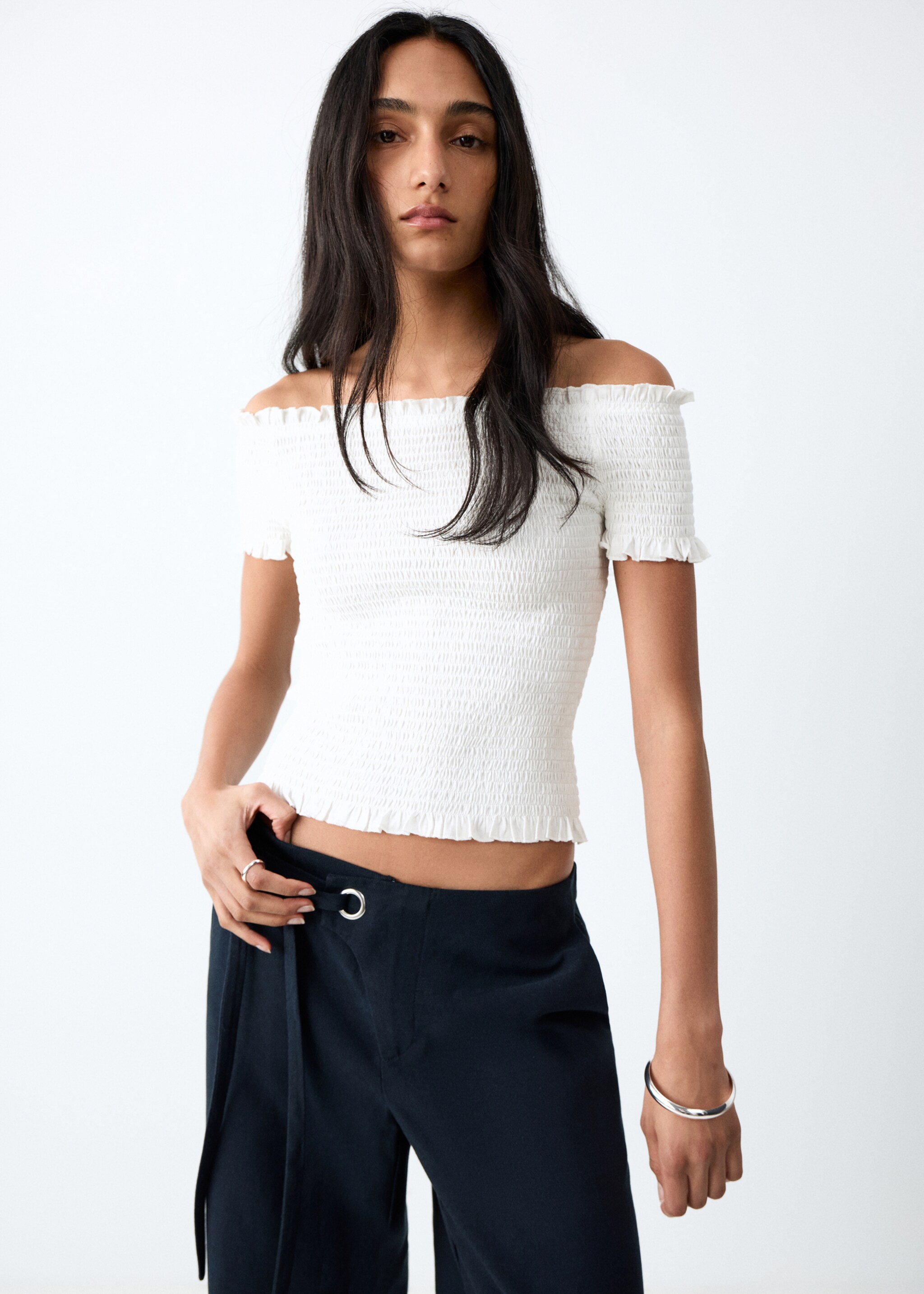 Draped crop top - Medium plane, Off White. Ref: 27095159-00.