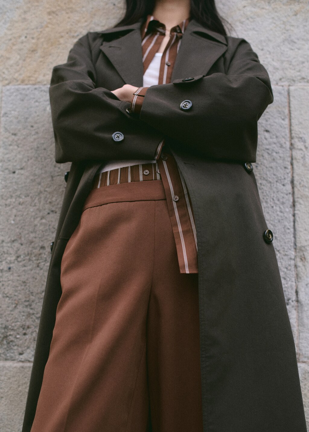 Lyocell pants with combined striped waistband - image 3