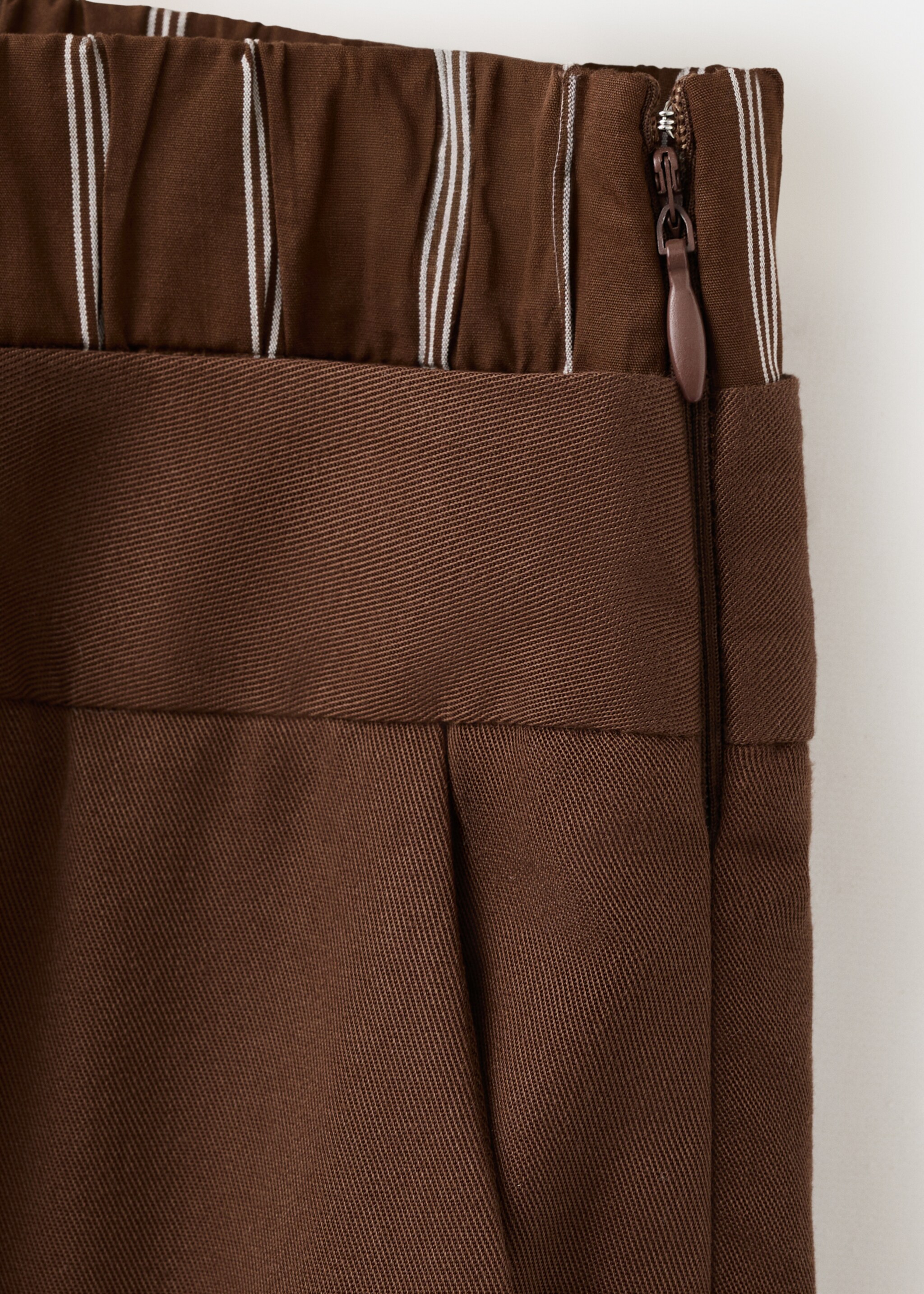 Lyocell pants with combined striped waistband - Details of the article 0, Brown. Ref: 27095164-00.