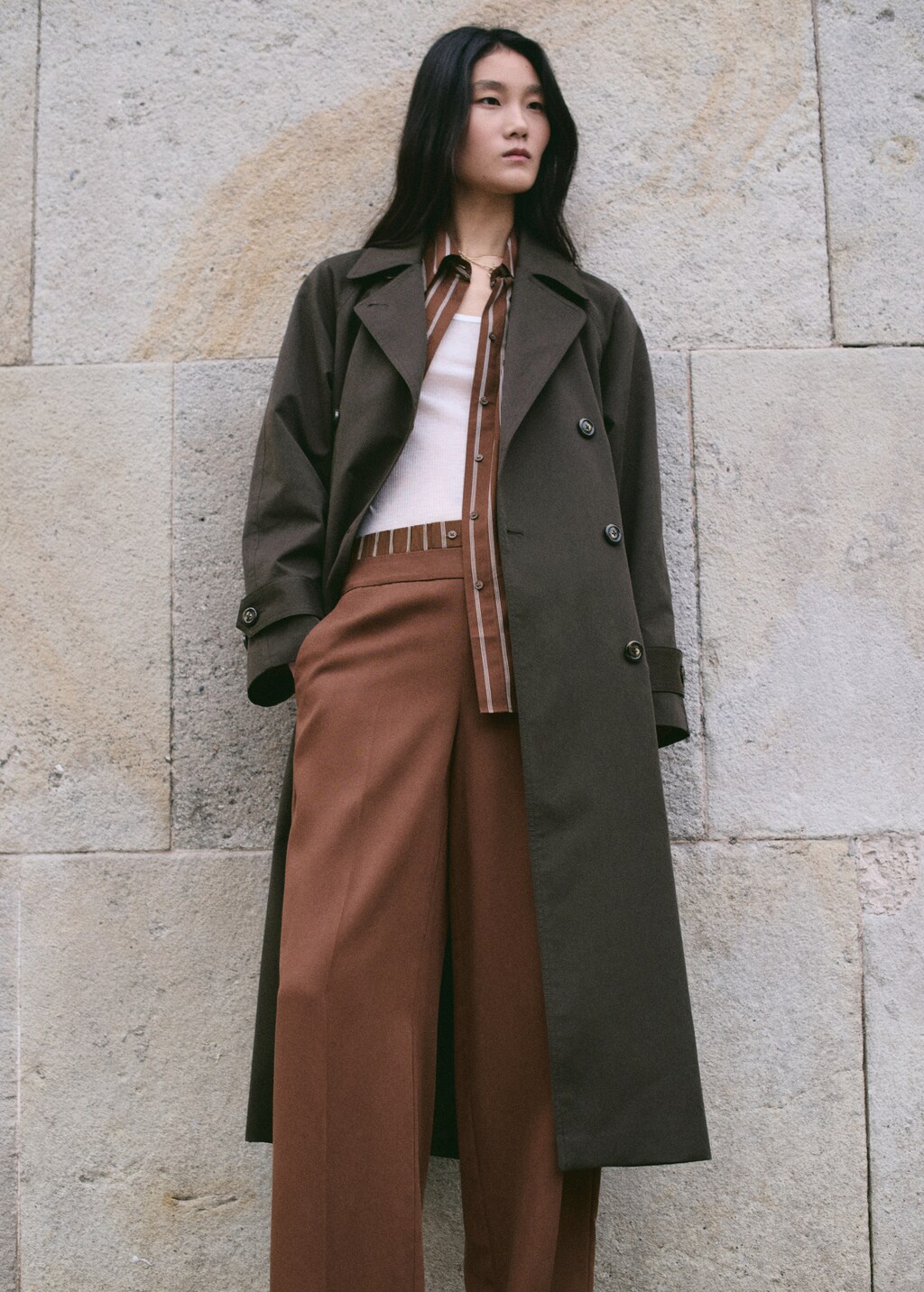 Lyocell pants with combined striped waistband - image 5