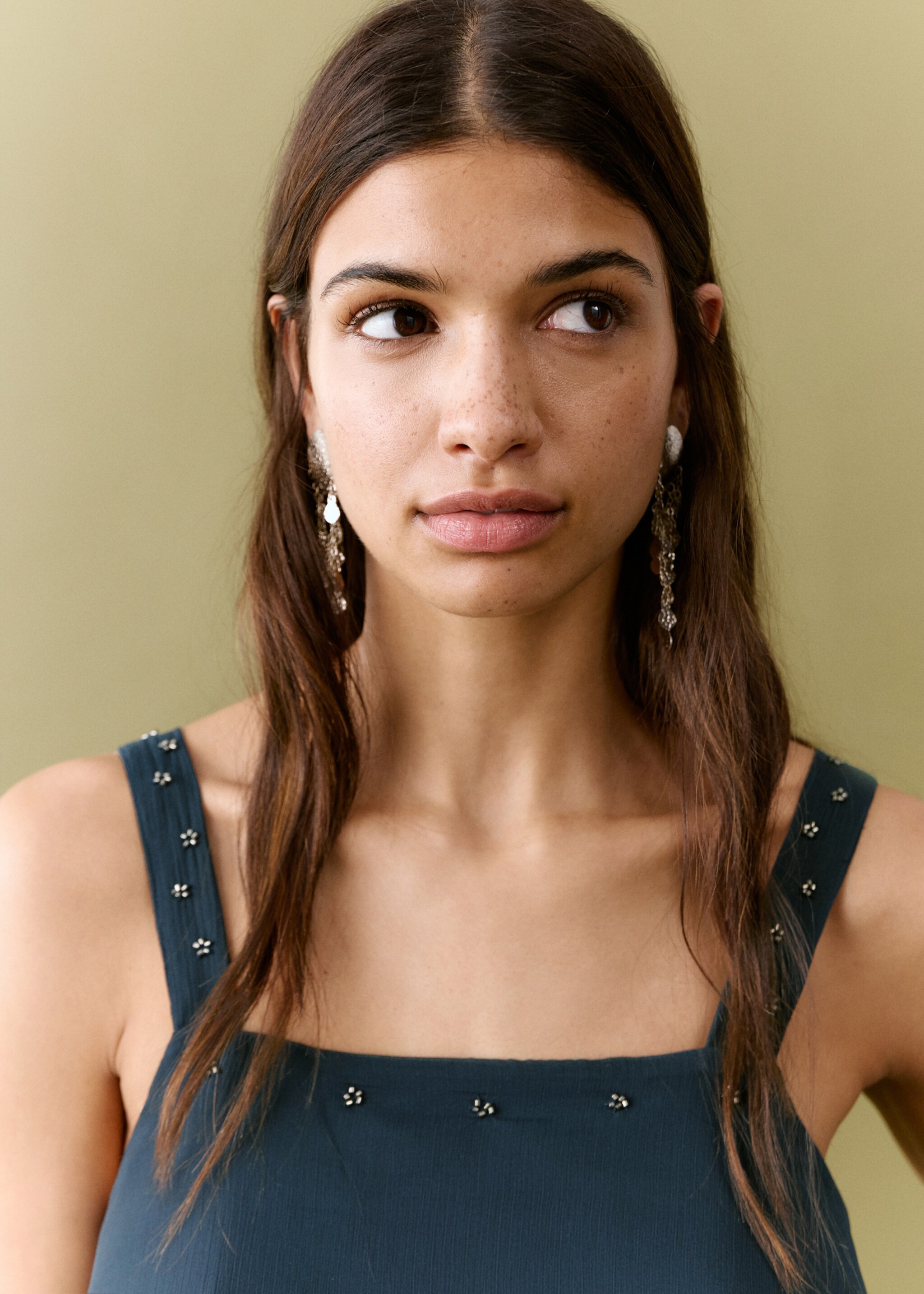 Ruffled flowy top - Details of the article 1, Navy. Ref: 27095807-00.