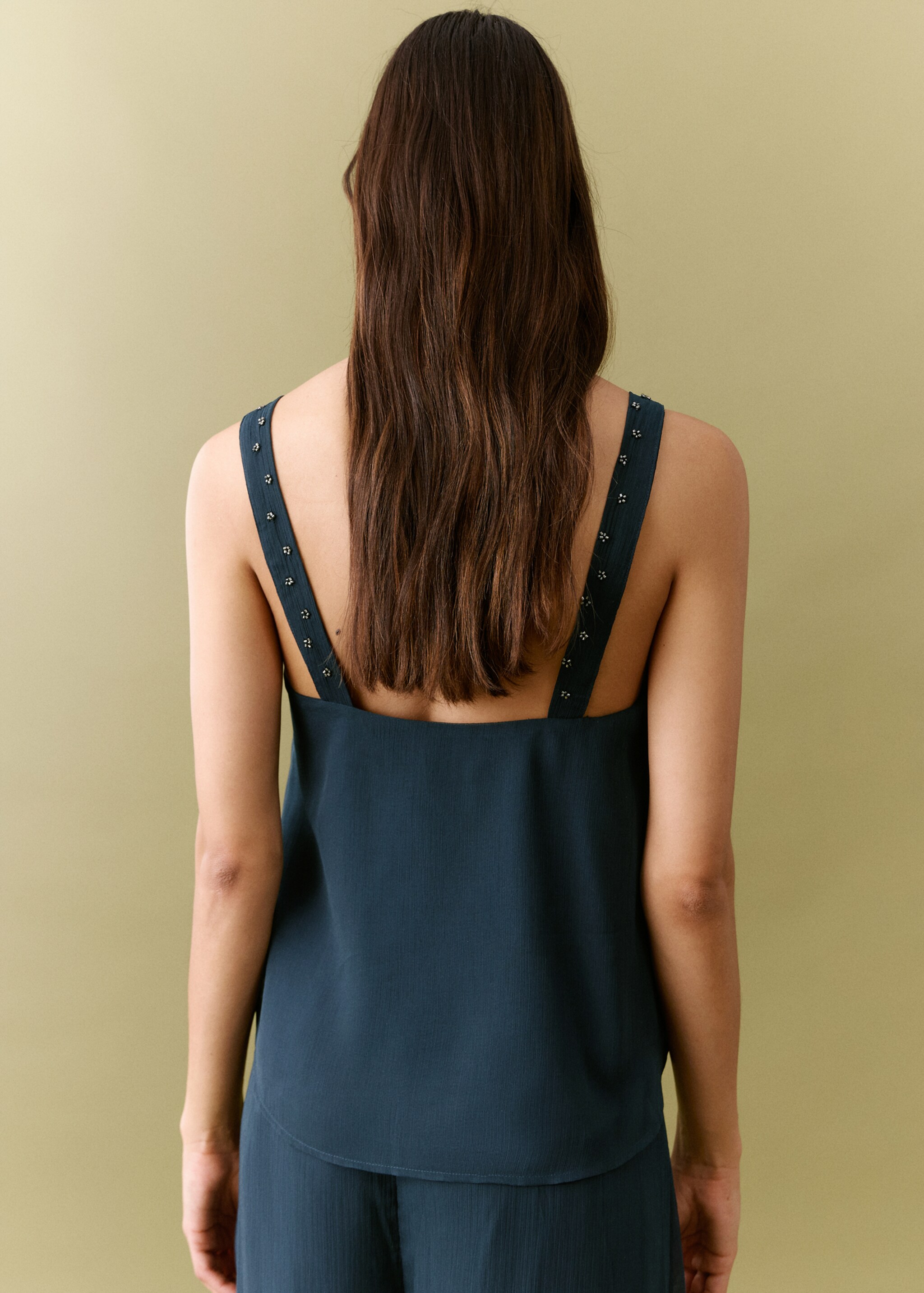 Ruffled flowy top - Reverse of the article, Navy. Ref: 27095807-00.