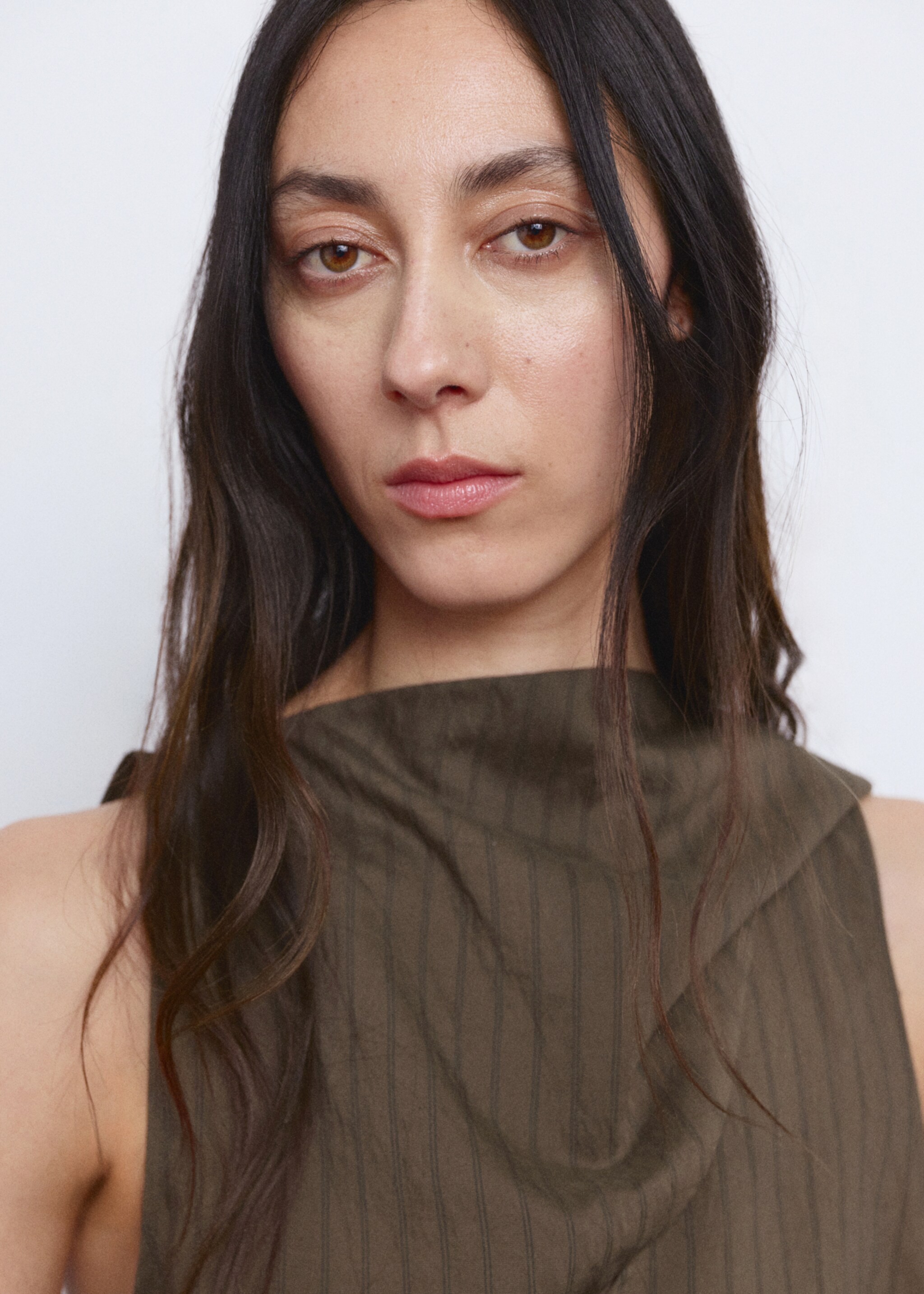 Striped scarf top - Details of the article 1, Brown. Ref: 27095821-00.