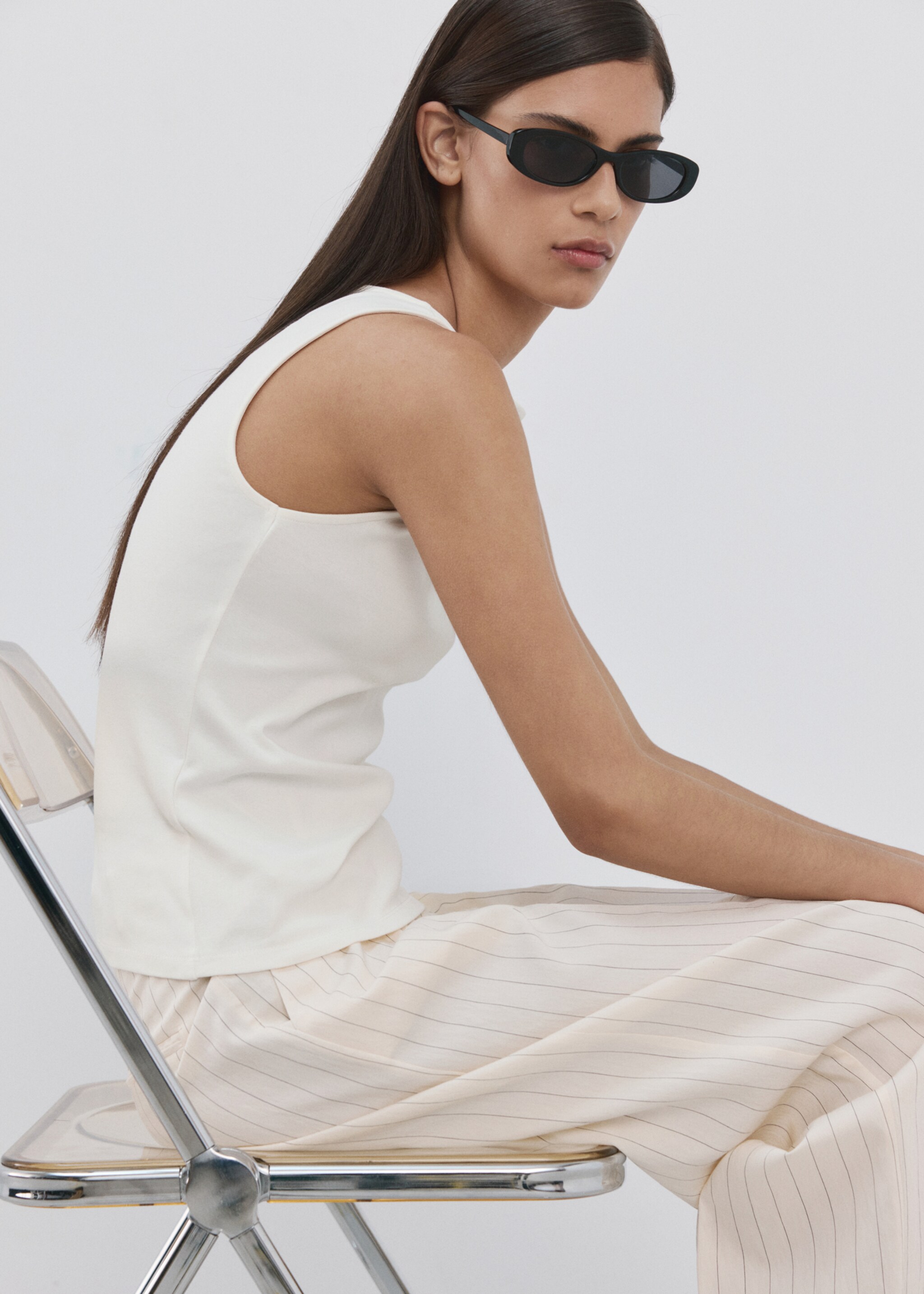 Приталенный топ из хлопка - Деталь изделия 2, Грязно-белый. Ref: 27095822-00.