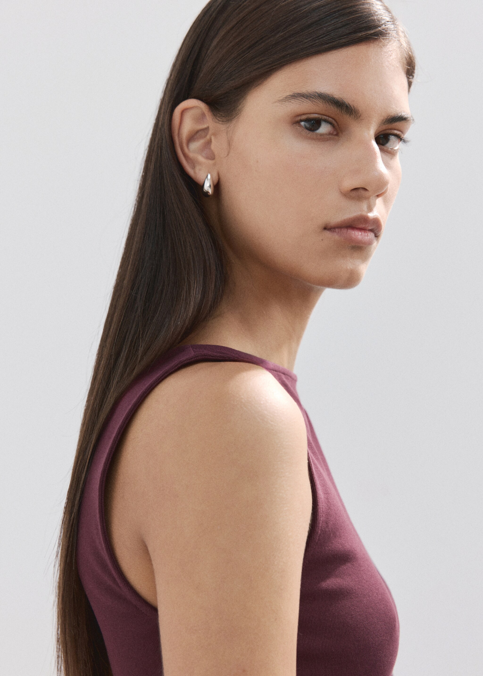 Fitted cotton top - Details of the article 1, Burgundy. Ref: 27095822-00.