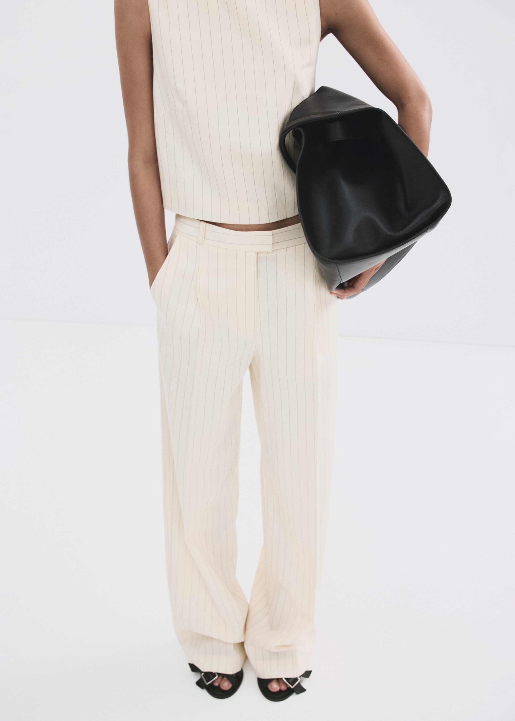 Pinstripe suit trousers - Medium plane, Off White. Ref: 27095826-00.