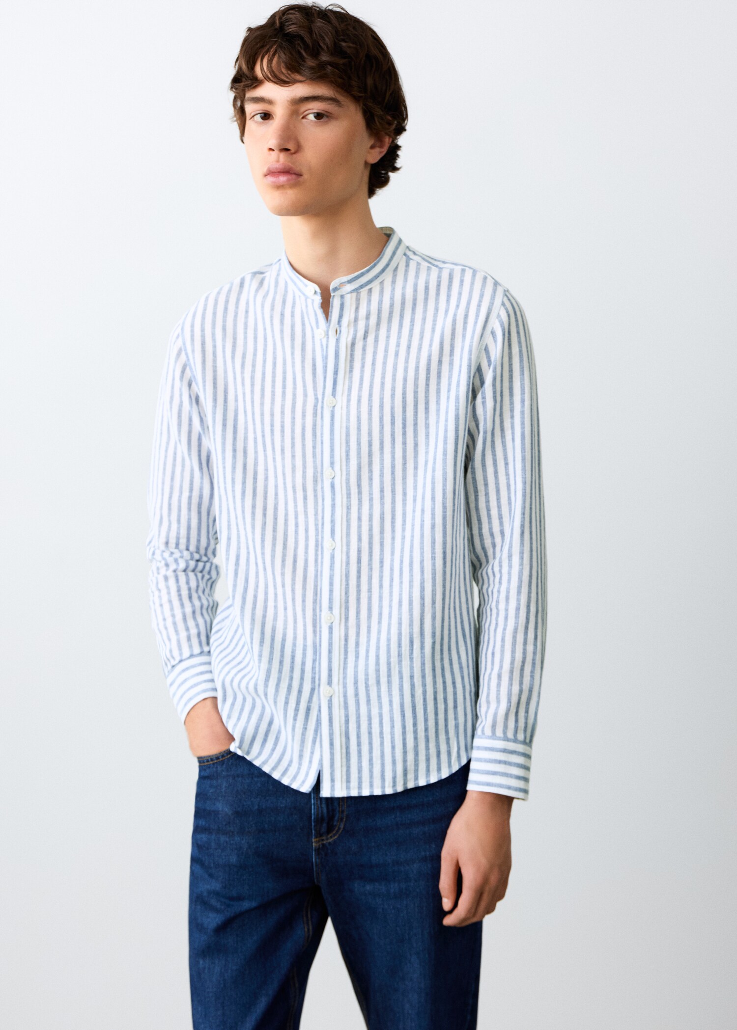 Striped linen-blend shirt - Medium plane