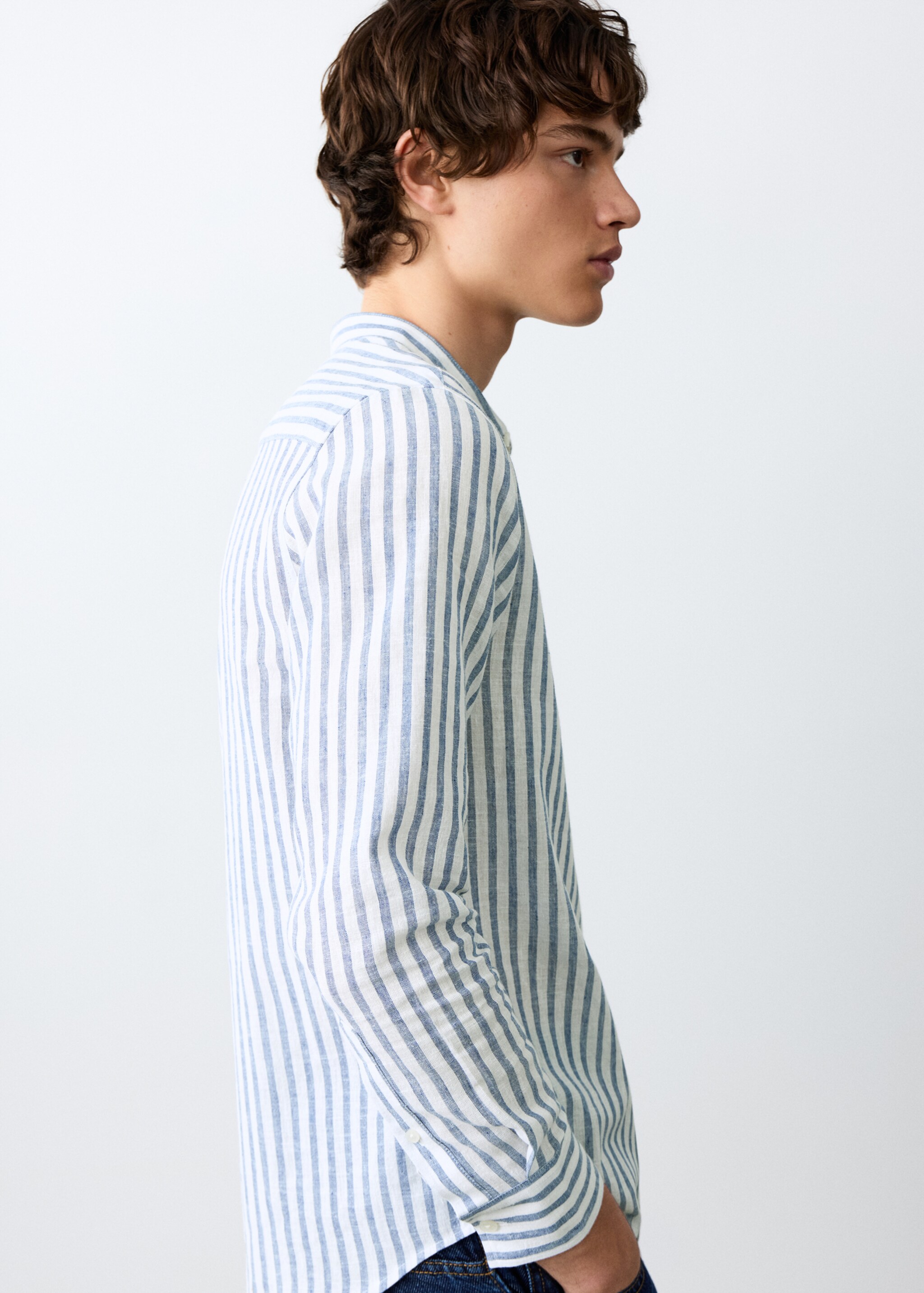 Striped linen-blend shirt - Details of the article 6, Sky Blue. Ref: 27095828-00.